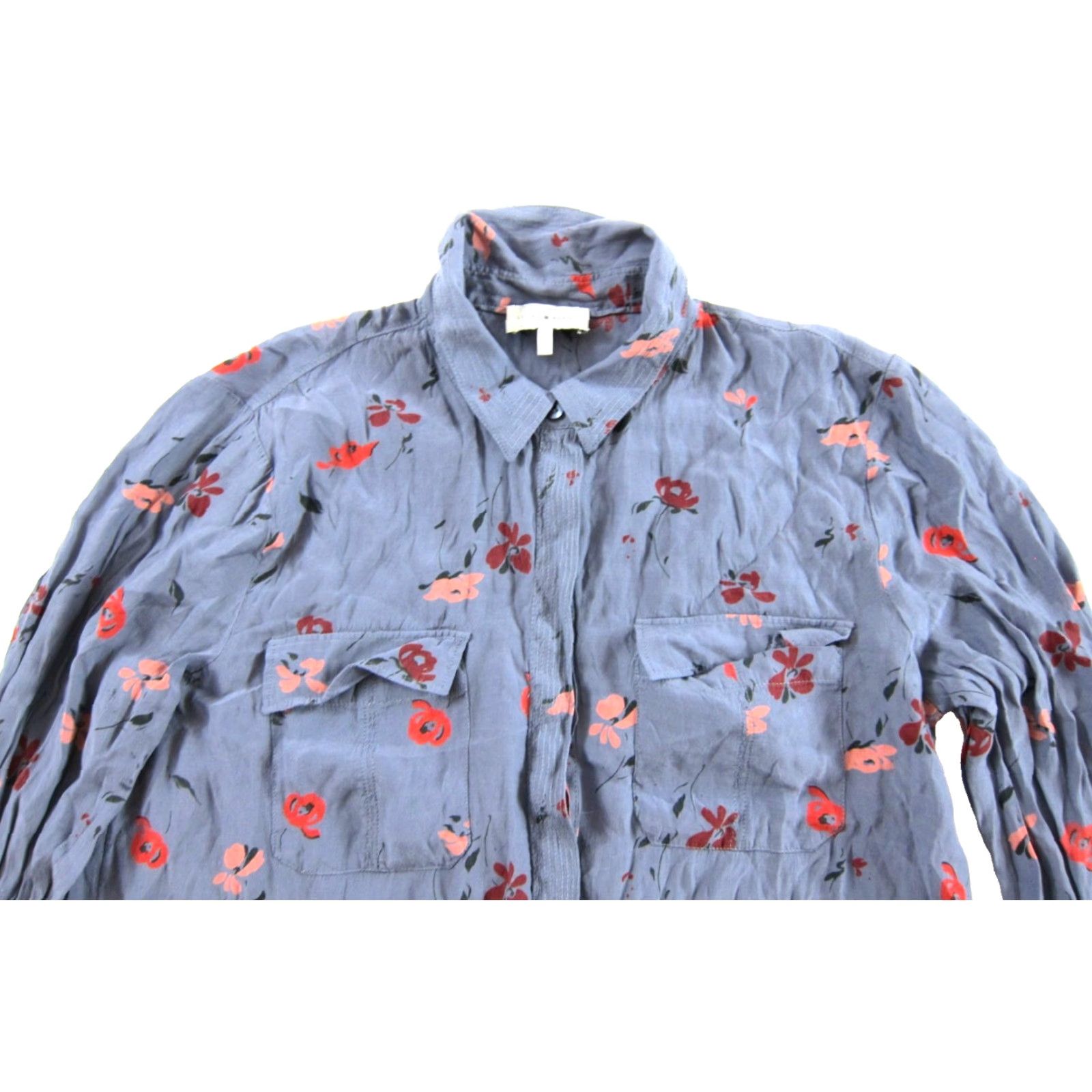 Lucky Brand Lucky Brand Floral Collared Long Sleeve Silky Blouse M Blue Size M / US 6-8 / IT 42-44 - 3 Thumbnail