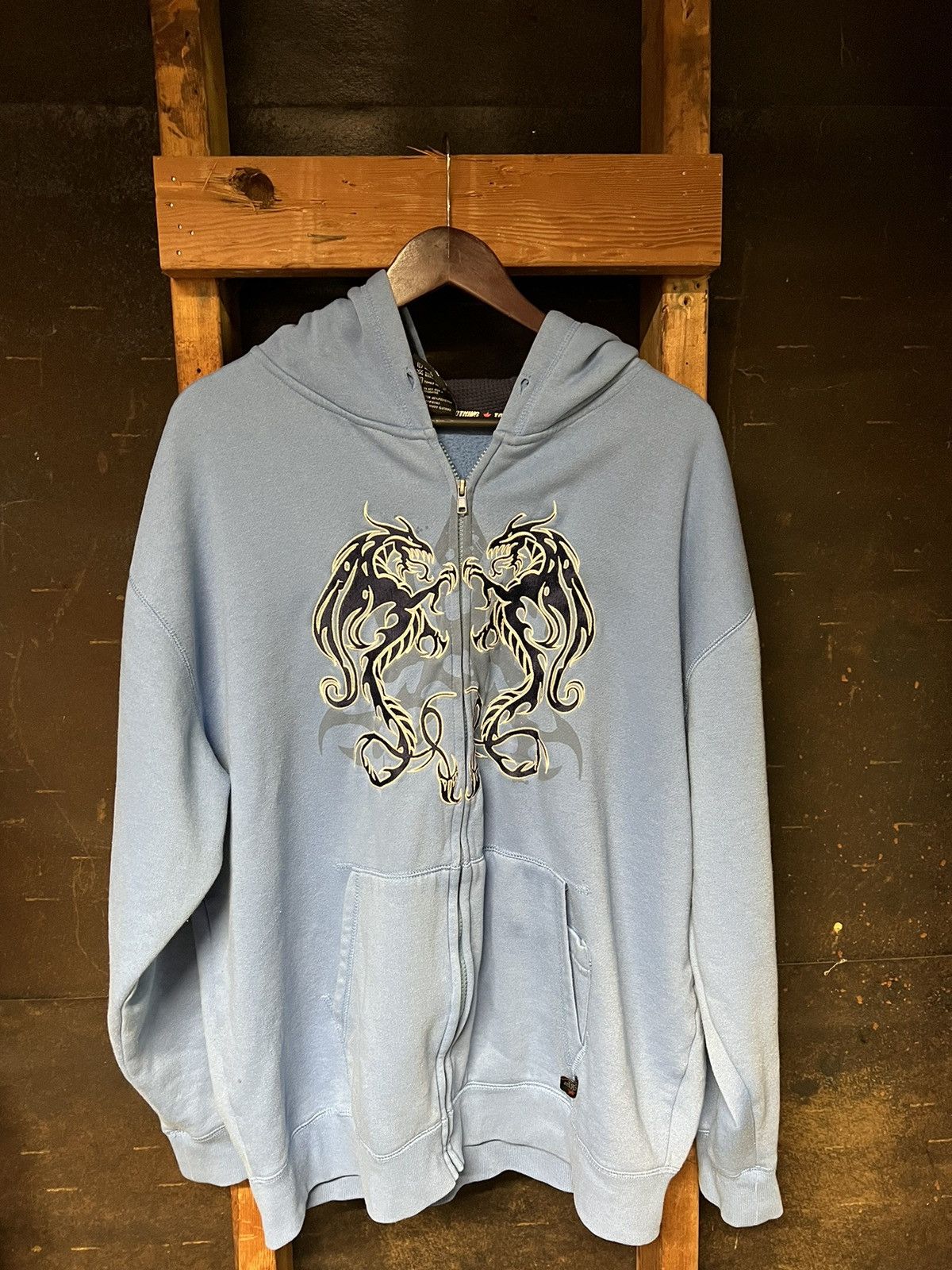 image of Vintage Top Heavy Hoodie 90's Y2K Size Dragon Jnco Style XL in Blue, Men's