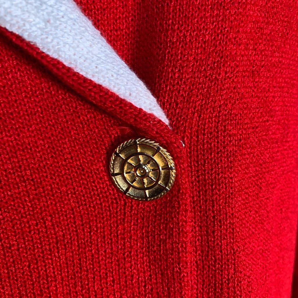 Vintage Vintage Laura by Alyzia Red Double-Breasted Cardigan Gold Bu Size L / US 10 / IT 46 - 9 Thumbnail