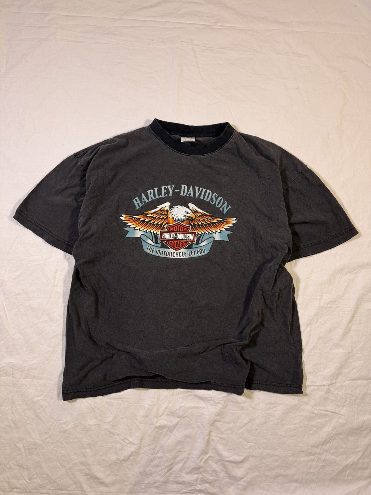 Harley Davidson Vintage Faded Black Harley Davidson Cropped Boxy Biker Tee Size US L / EU 52-54 / 3 - 1 Thumbnail