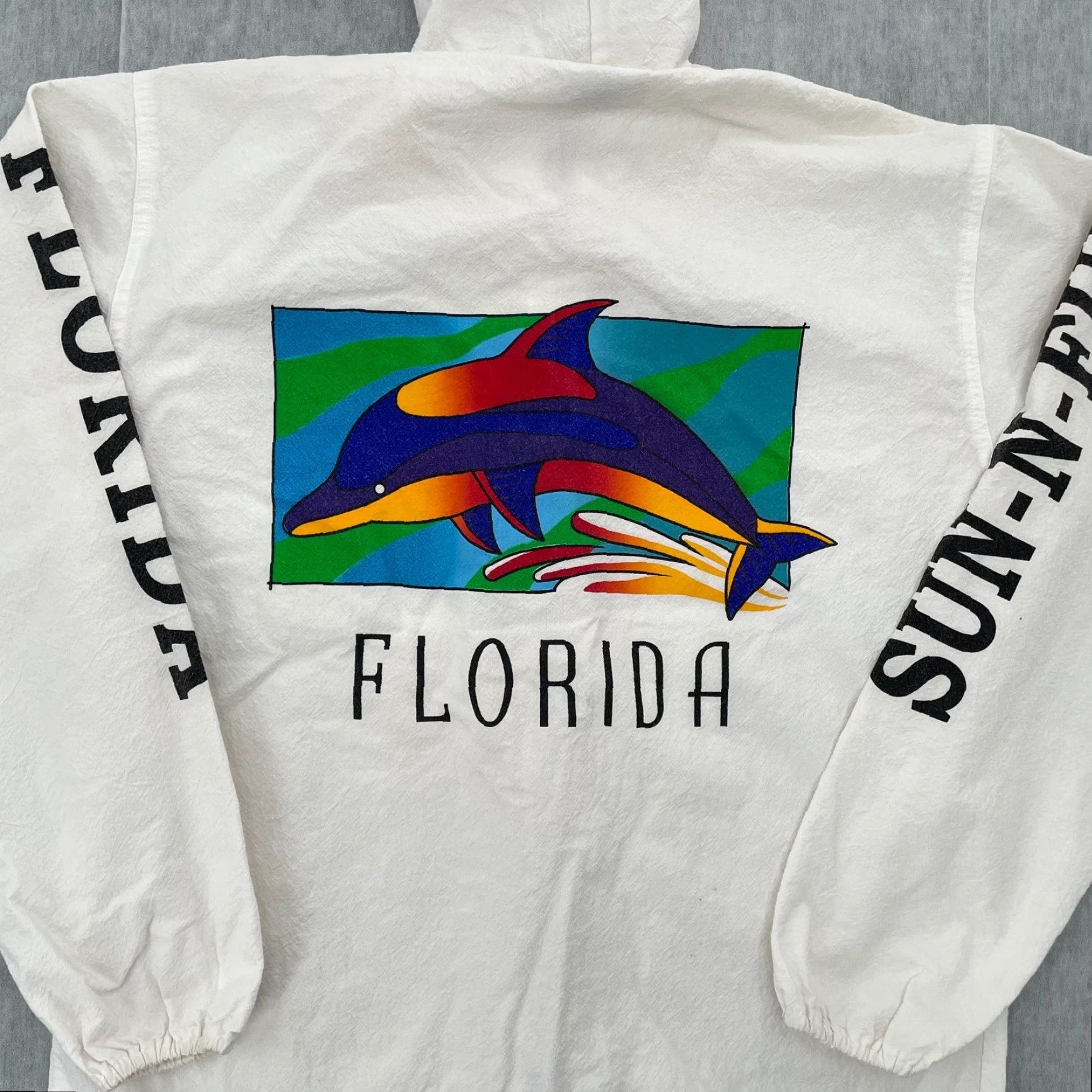 Vintage VINTAGE Cottonseed Florida Windbreaker Jacket Adult Small White Full Zip Hooded Pockets Mens S Size US S / EU 44-46 / 1 - 3 Thumbnail