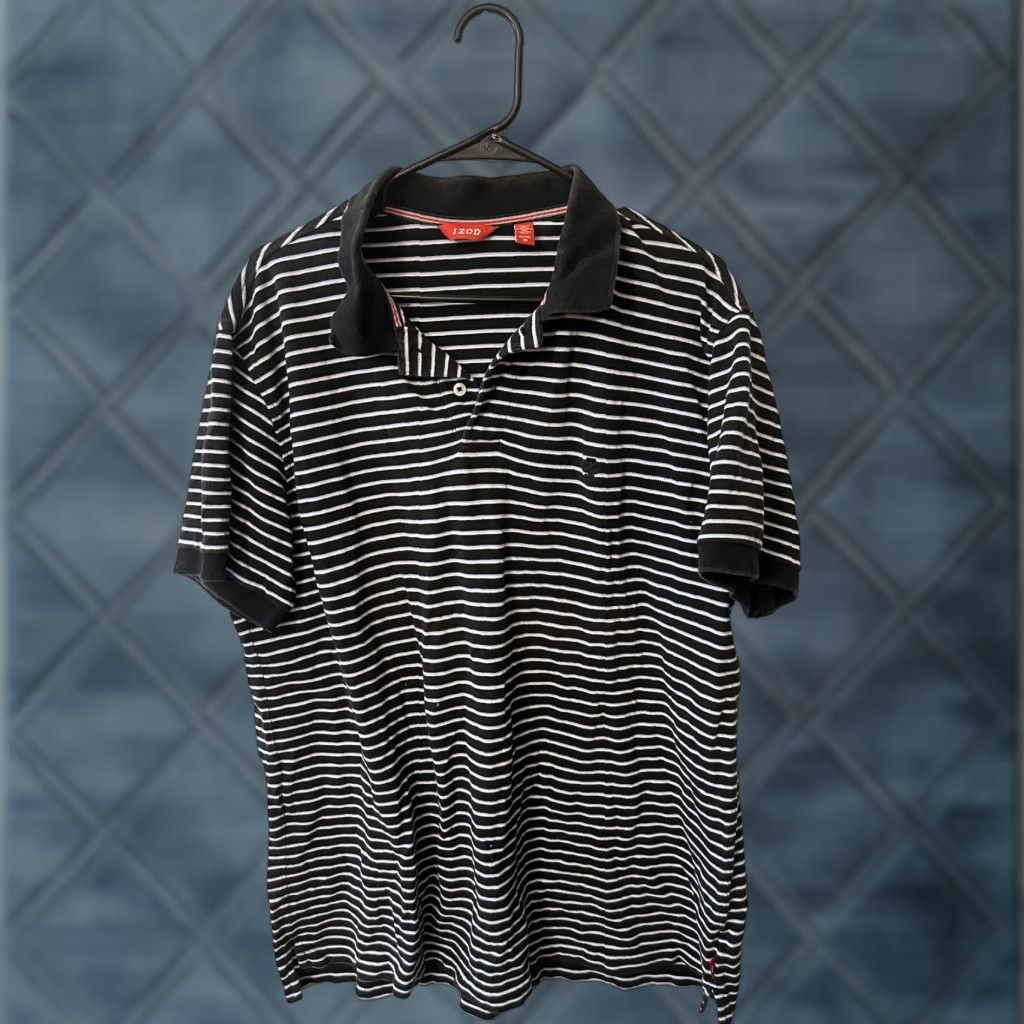 Izod VINTAGE Izod Polo Shirt Mens XL Black Striped Cotton Golf Polo XL Black Mens Size XL Striped Pattern Vintage Golf Shirt Size US XL / EU 56 / 4 - 1 Thumbnail