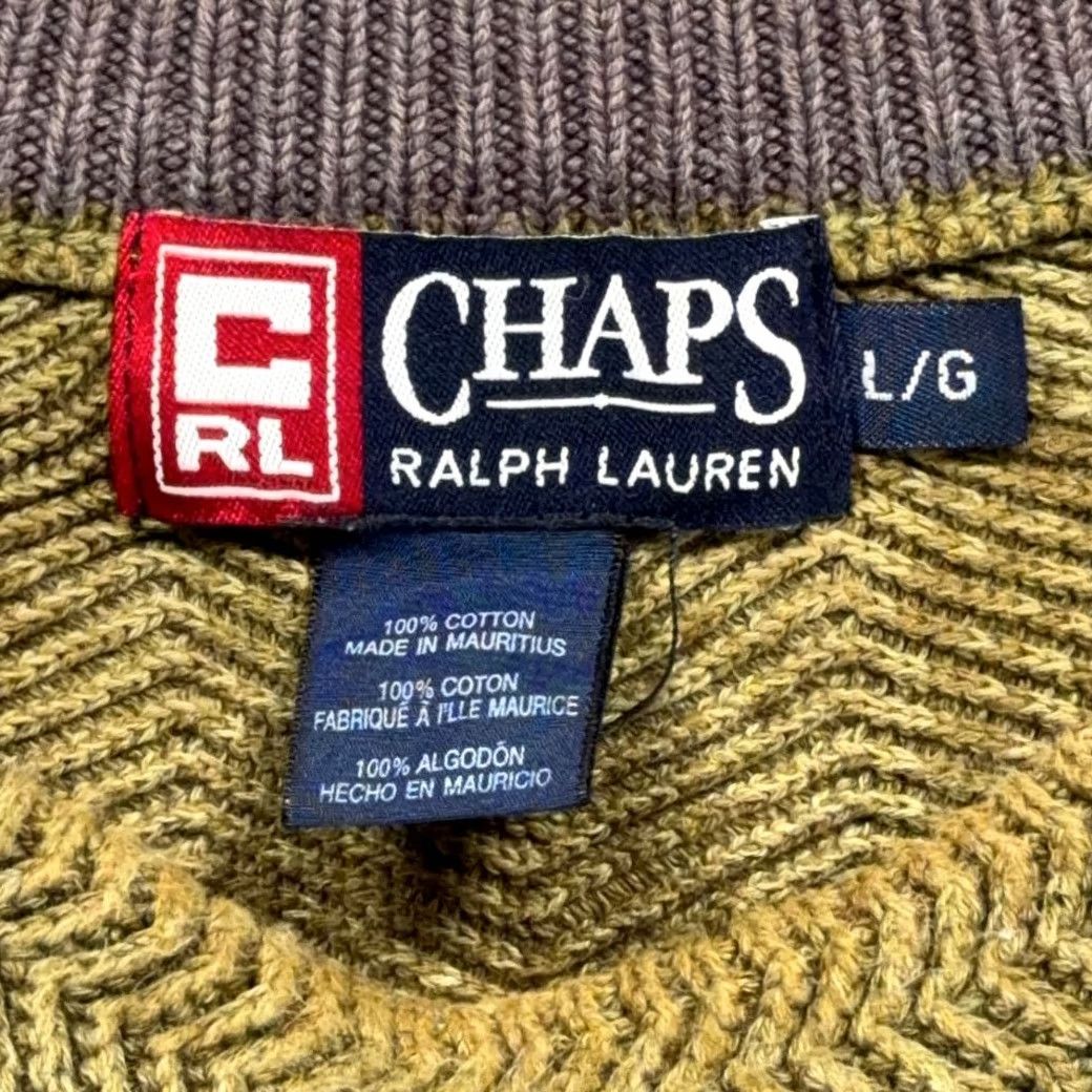 Ralph Lauren VINTAGE Chaps by Ralph Lauren SweatER Green Cotton Herringbone Knit Crew Neck Pullover Large Adult Mens Size US L / EU 52-54 / 3 - 4 Thumbnail