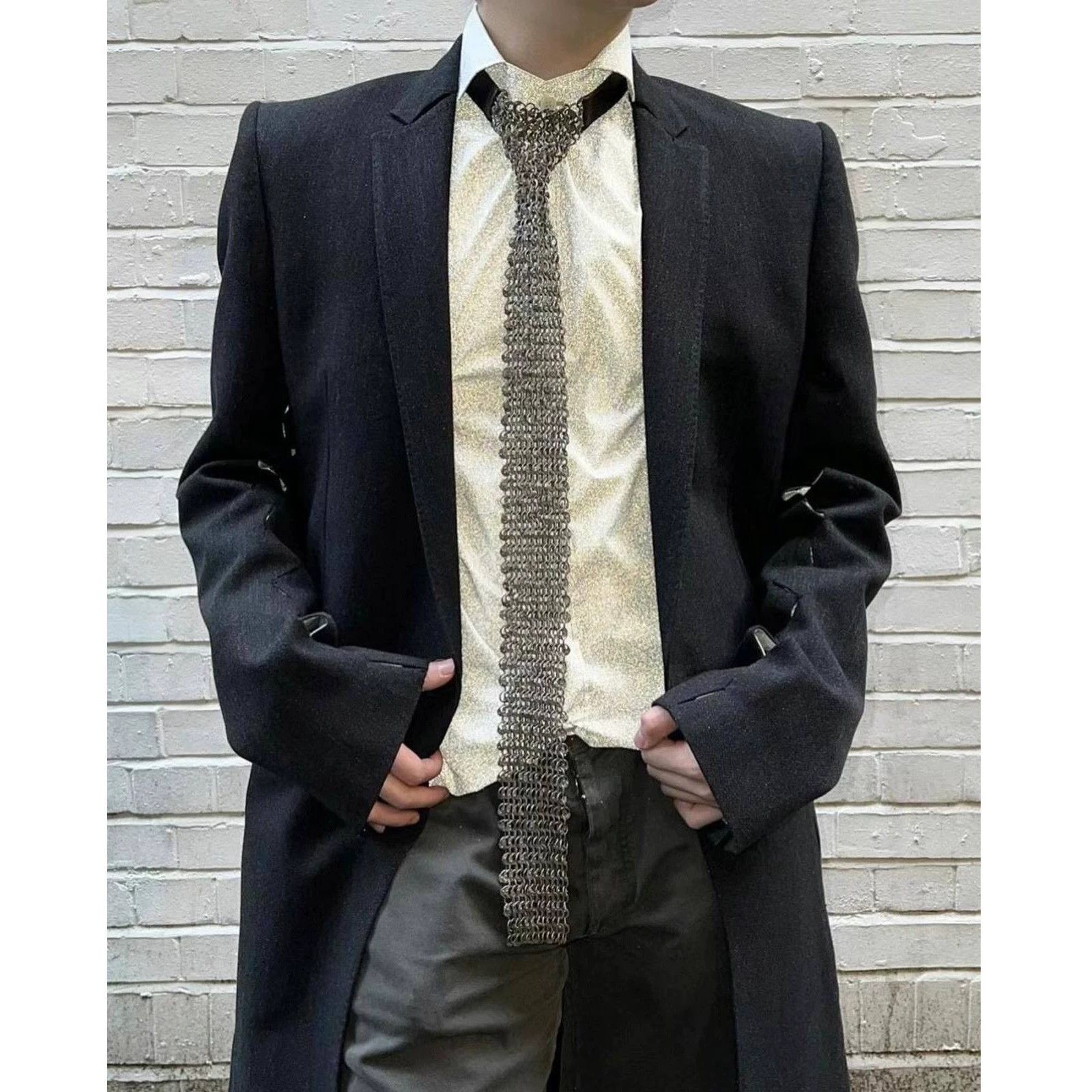 Deepti Deepti Distressed Black Horsehide Tie Adjustable OG Size ONE SIZE - 7 Thumbnail