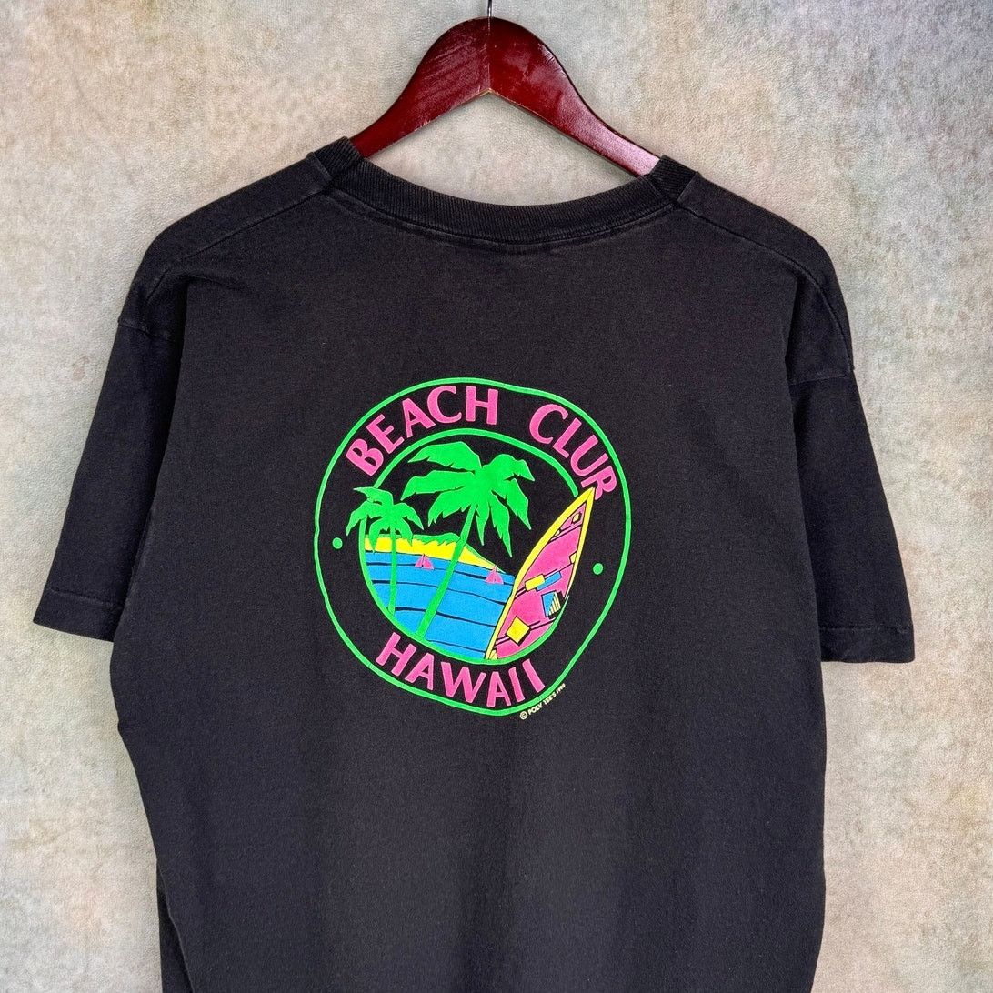 Vintage VTG 90s Hawaii Beach Club T Shirt Sz XL Black Single Stitch Size US XL / EU 56 / 4 - 1 Thumbnail