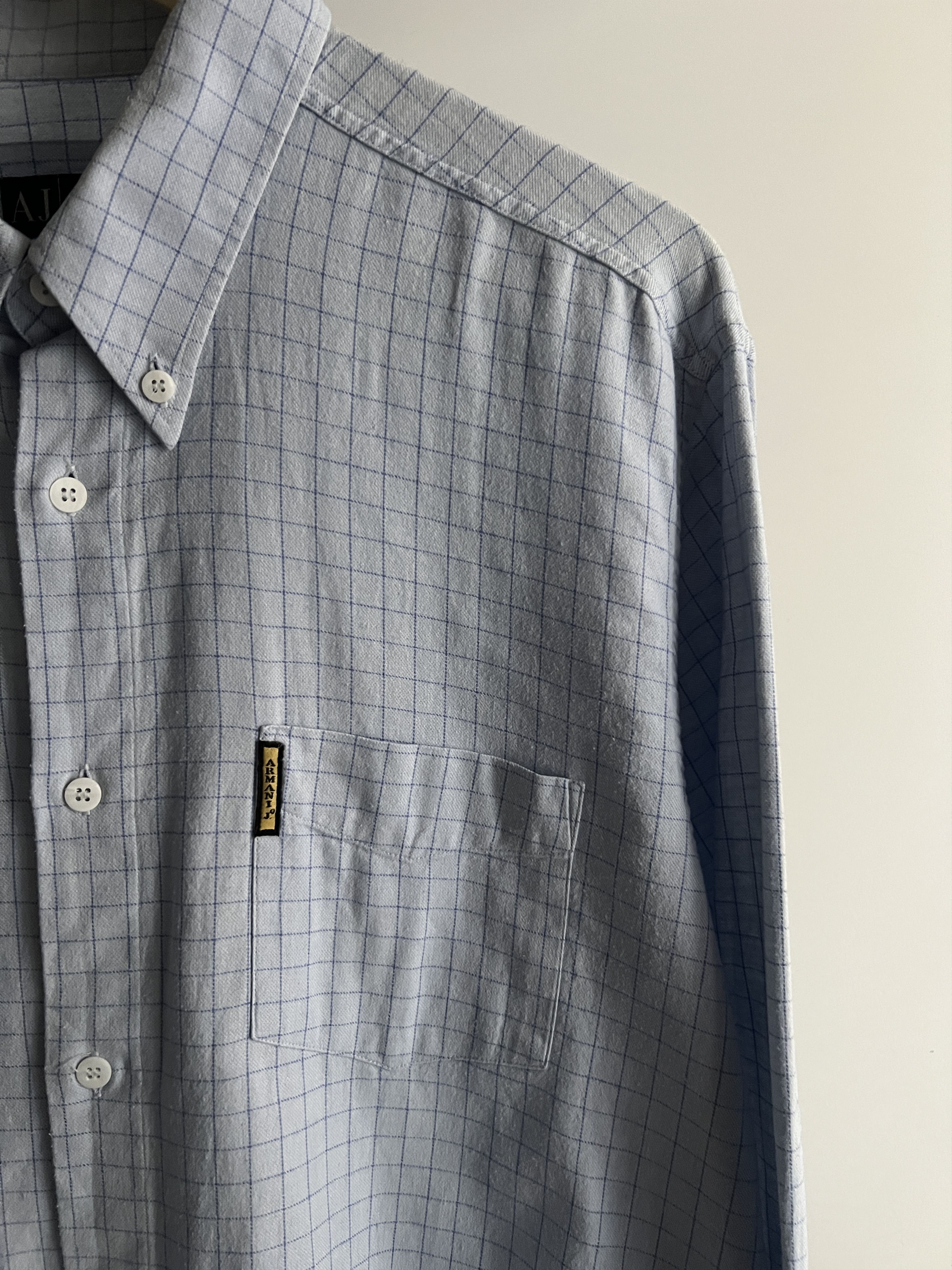 Designer × Emporio Armani × Vintage Vintage 90s Armani Jeans Designed Button Up Shirt Checkered Size US L / EU 52-54 / 3 - 2 Thumbnail