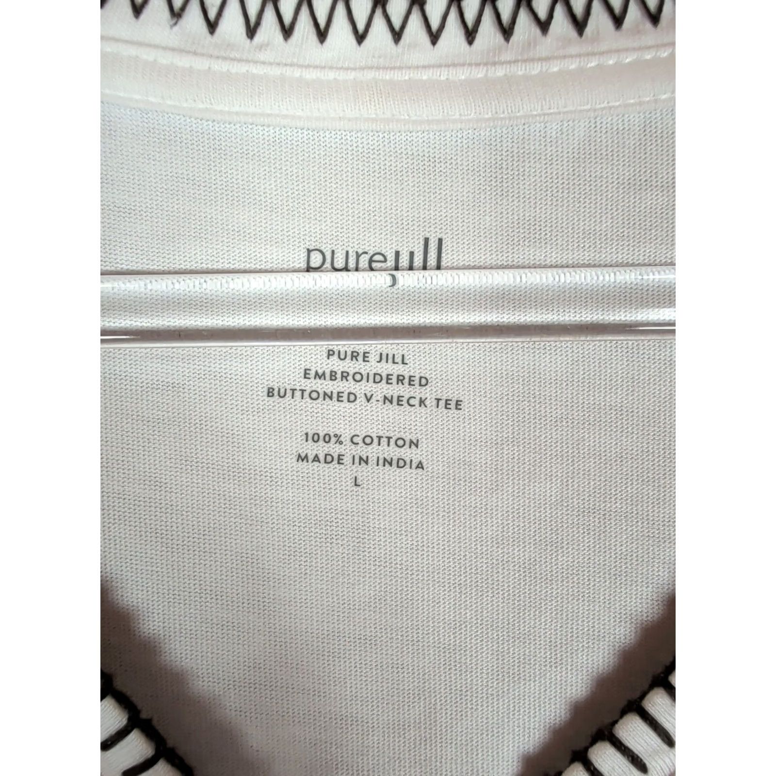 J. Jill J.Jill Pure Jill Womens L White V Neck Embroidered Boho Floral Buttoned Tee Shirt Size L / US 10 / IT 46 - 6 Thumbnail