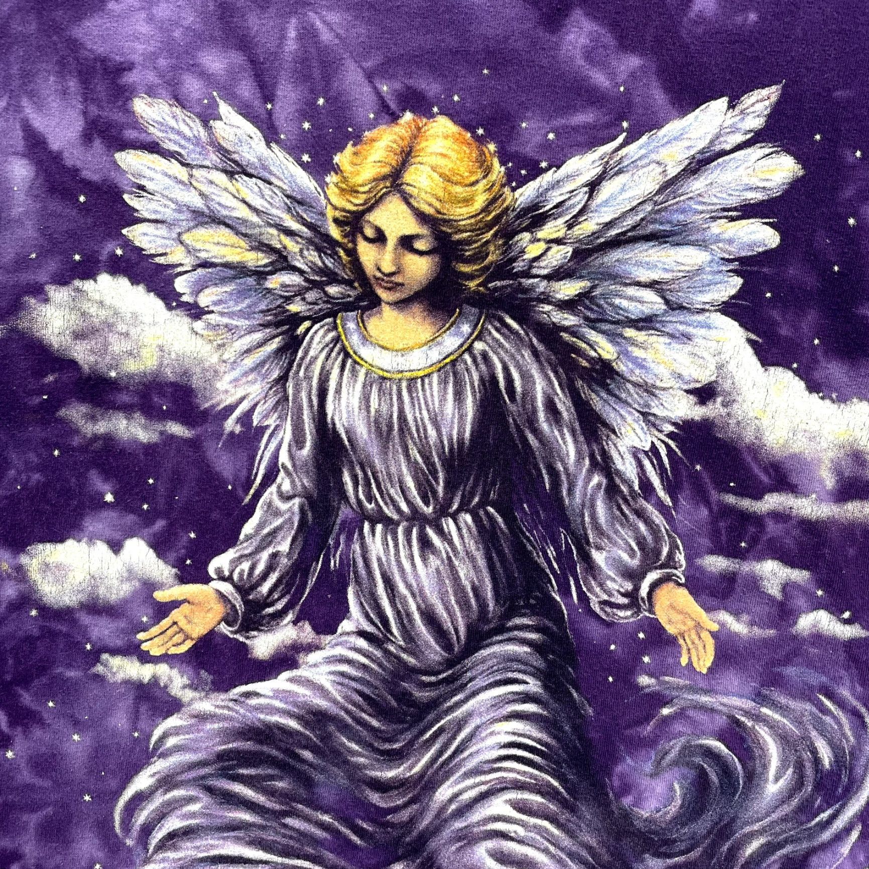 Gildan VINTAGE Y2K Angel Graphic T-Shirt Medium Purple Tie-Dye Unisex M Shirt Mens Womens Girls критер Size US M / EU 48-50 / 2 - 3 Thumbnail