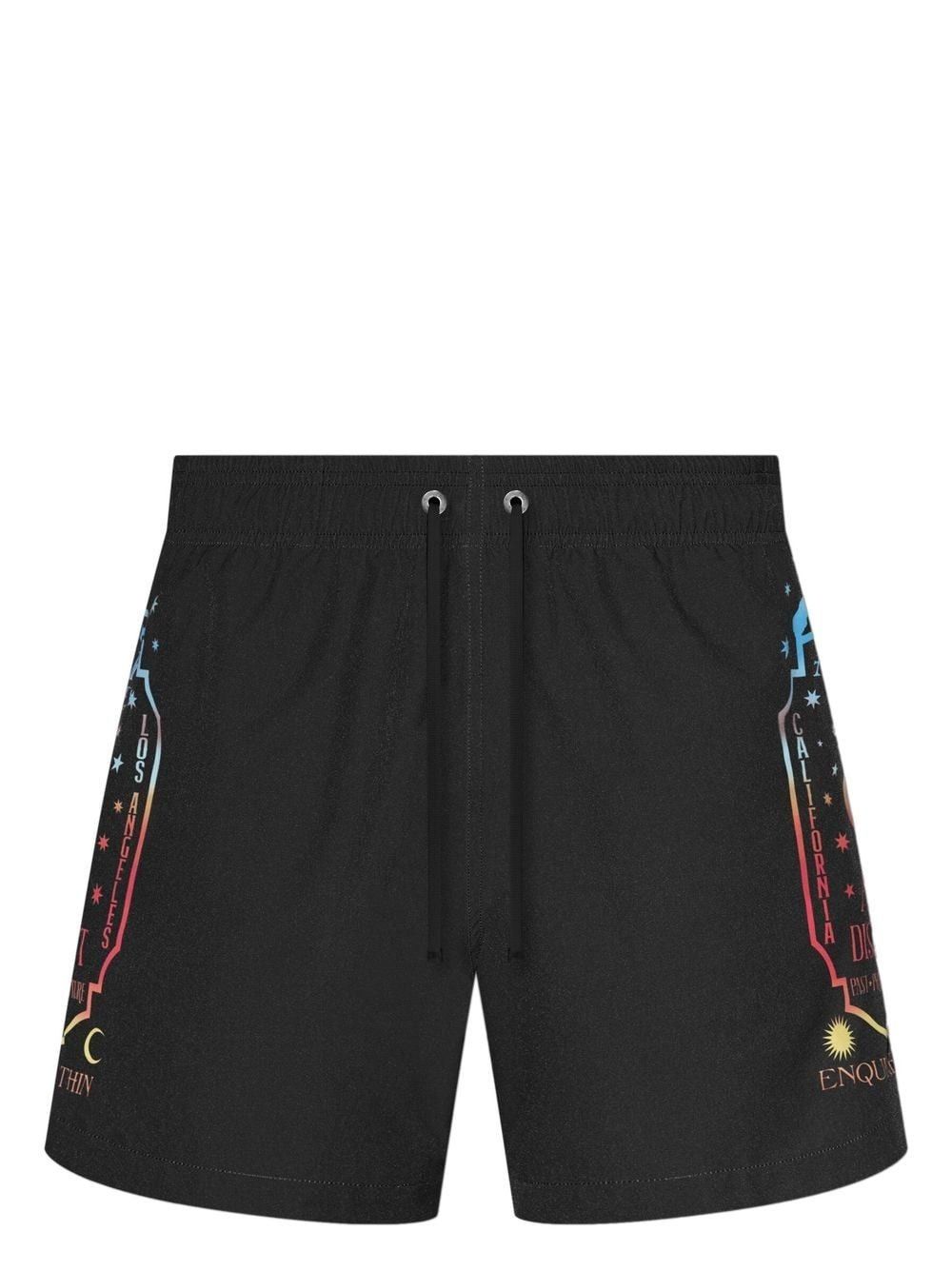 Amiri o1orln1025 Fortune Logo-Print Swimming Trunks Shorts Black Size US 30 / EU 46 - 1 Thumbnail