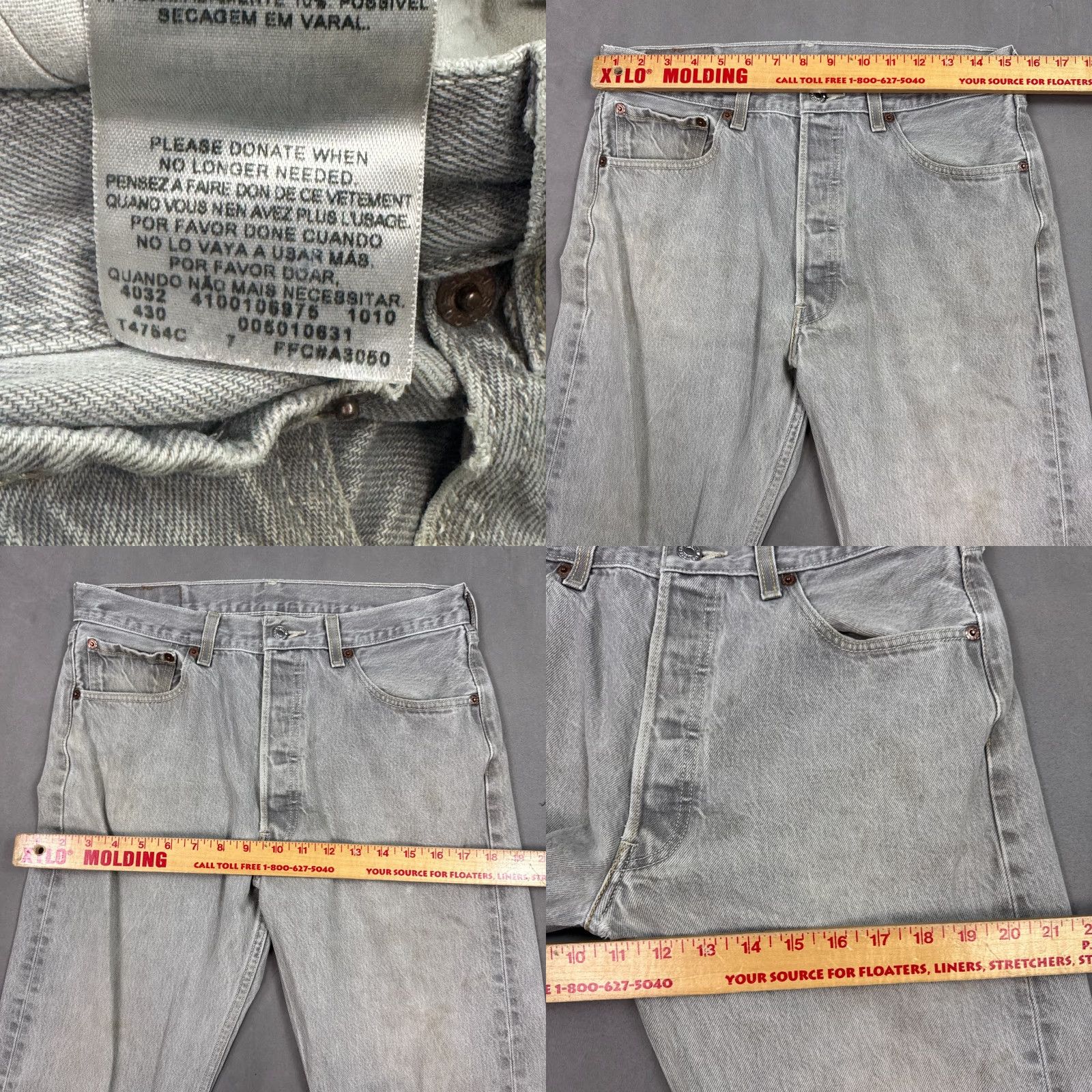 Levi's Levi's 501 Jeans Mens Gray Button Fly Distressed Thrashed 32x29 Straight Denim Pants Size US 34 / EU 50 - 9 Thumbnail