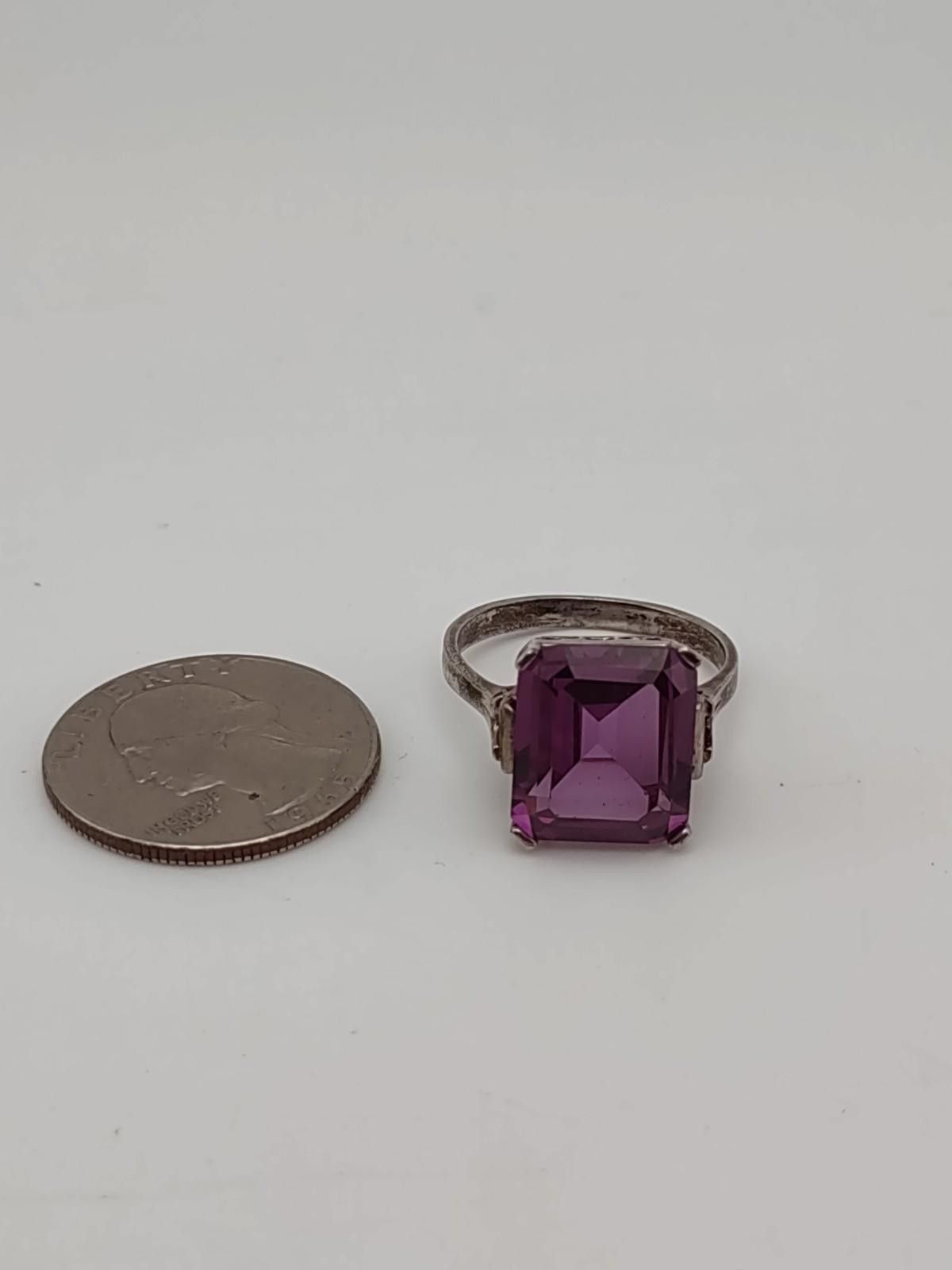 The Unbranded Brand Art Deco Style Sterling Purple CZ Ring Size 10 Size ONE SIZE - 2 Thumbnail
