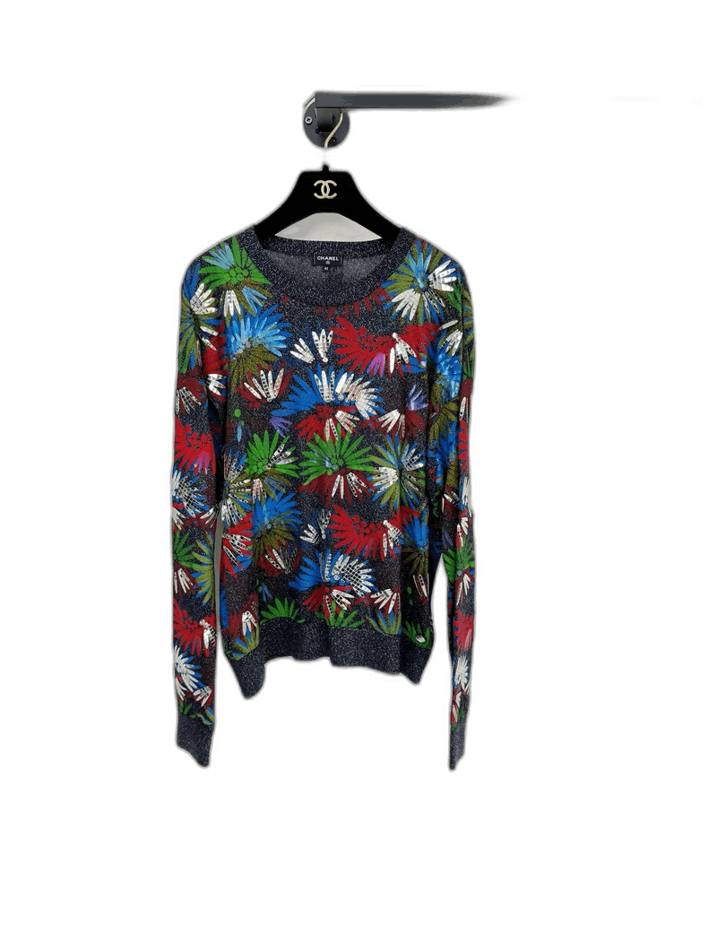 Chanel Chanel Floral Sequin Knit Sweater Size L / US 10 / IT 46 - 1 Thumbnail