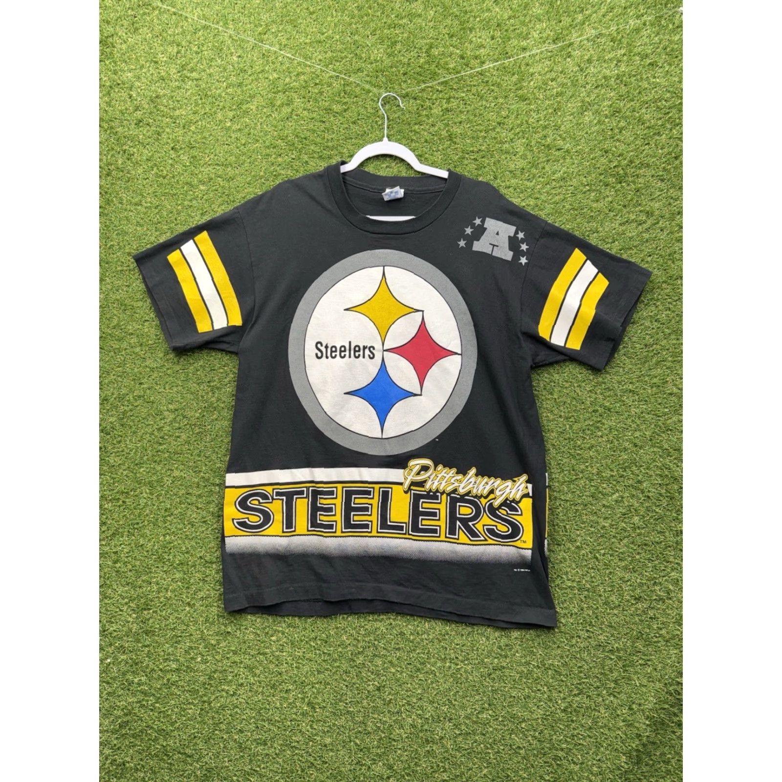 Salem Sportswear VINTAGE Salem Sportswear Pittsburgh Steelers Shirt Mens L Black Cotton USA 90s Logo Crew Neck Short Sleeve All Over Print 1990s Mens Size US L / EU 52-54 / 3 - 2 Thumbnail
