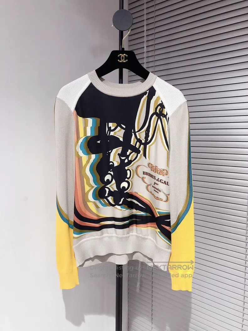 Hermes Hermes Colorful silk print knitted top Size XXS / US 00 / IT 34 - 1 Thumbnail