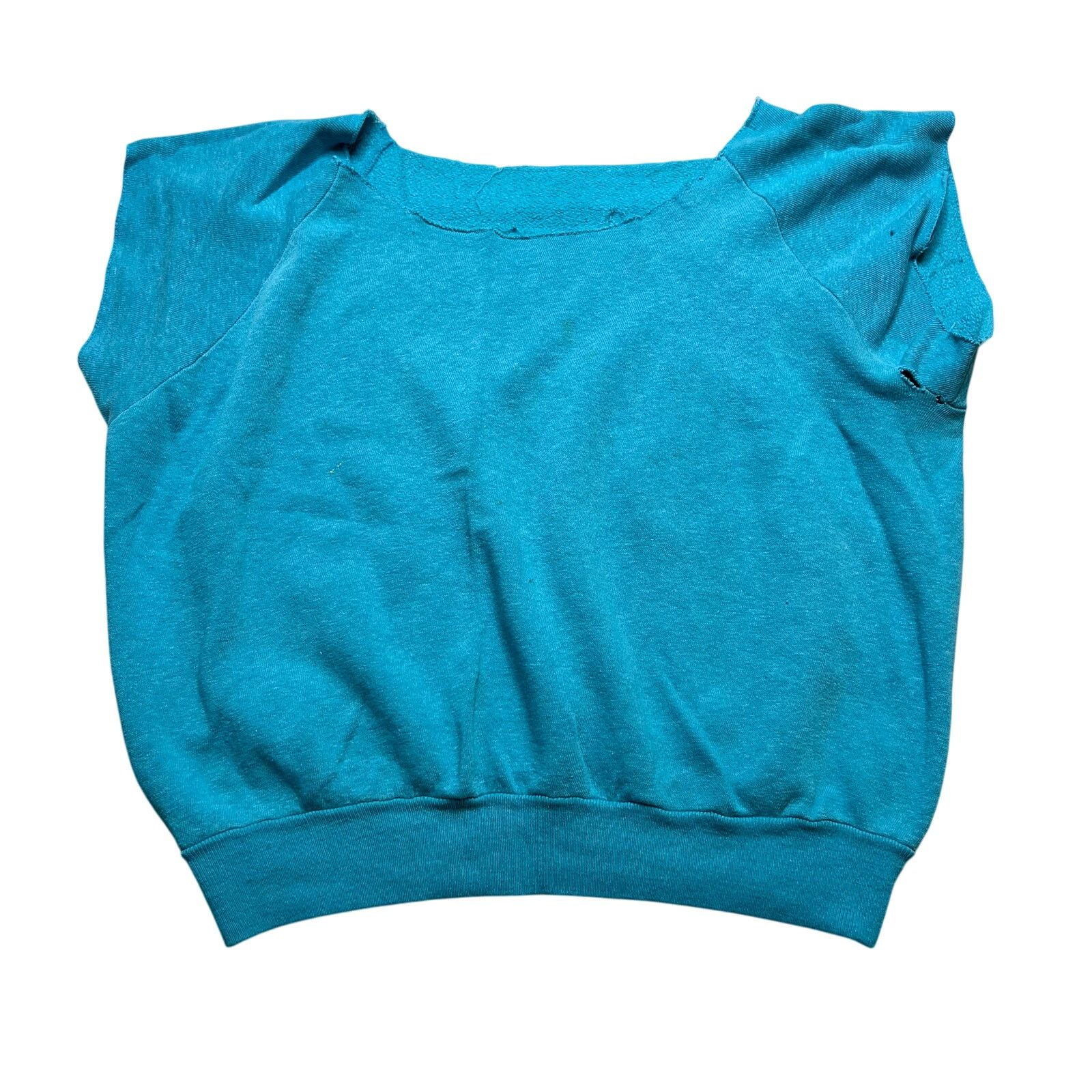 Vintage Vintage 70s Blue Cut Off Sweatshirt Top Distressed Raw L Size US L / EU 52-54 / 3 - 1 Thumbnail