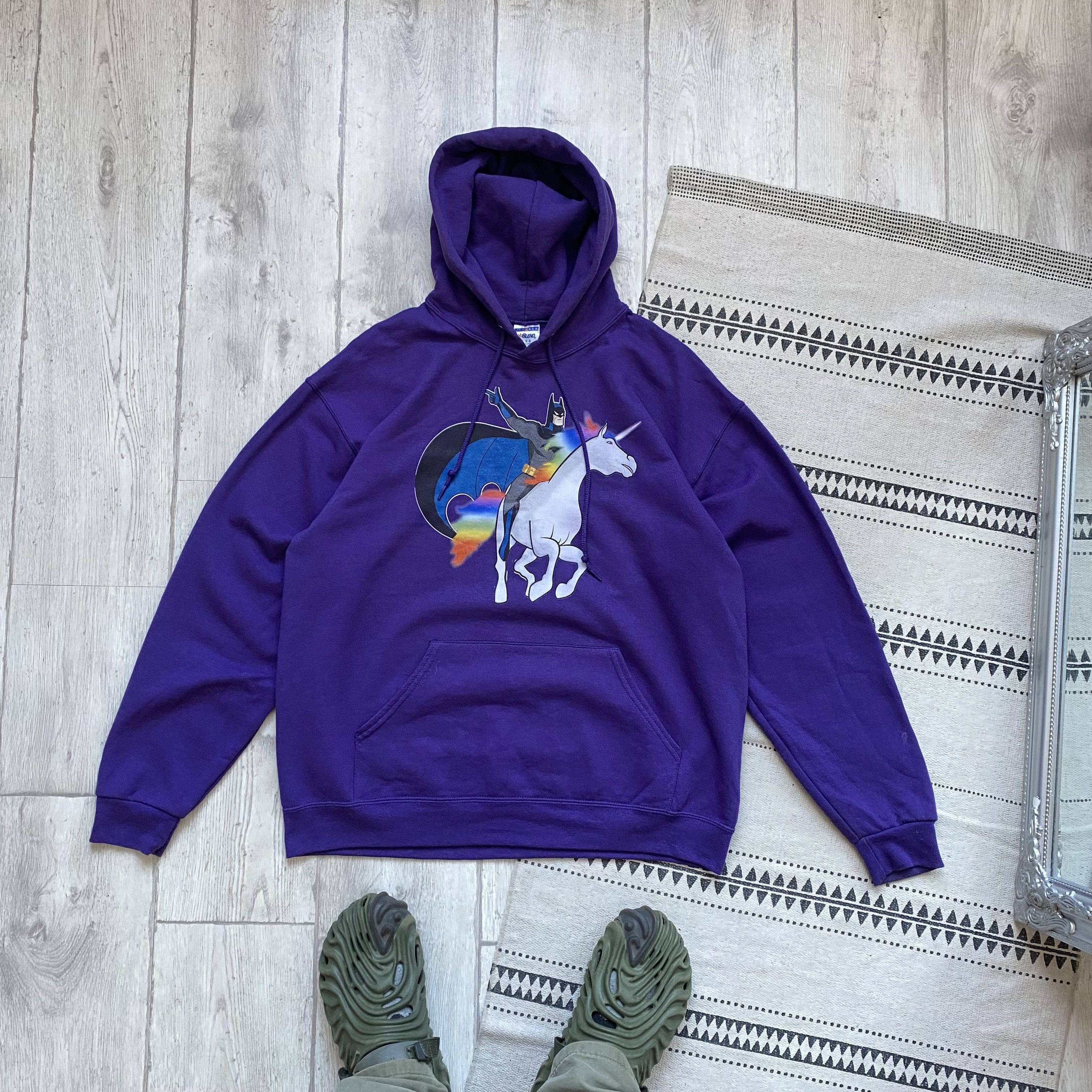 Russell Athletic 💜 Vintage Y2K Unicorn Batman Hoodie purple Skater Surf Vibe Size US L / EU 52-54 / 3 - 4 Thumbnail