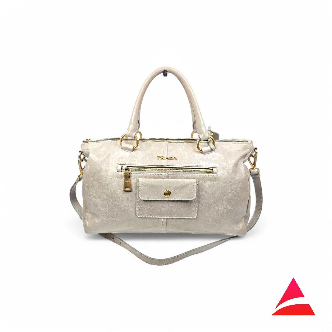 Prada Saffiano Gray Leather Handbag Shoulder Bag Vintage