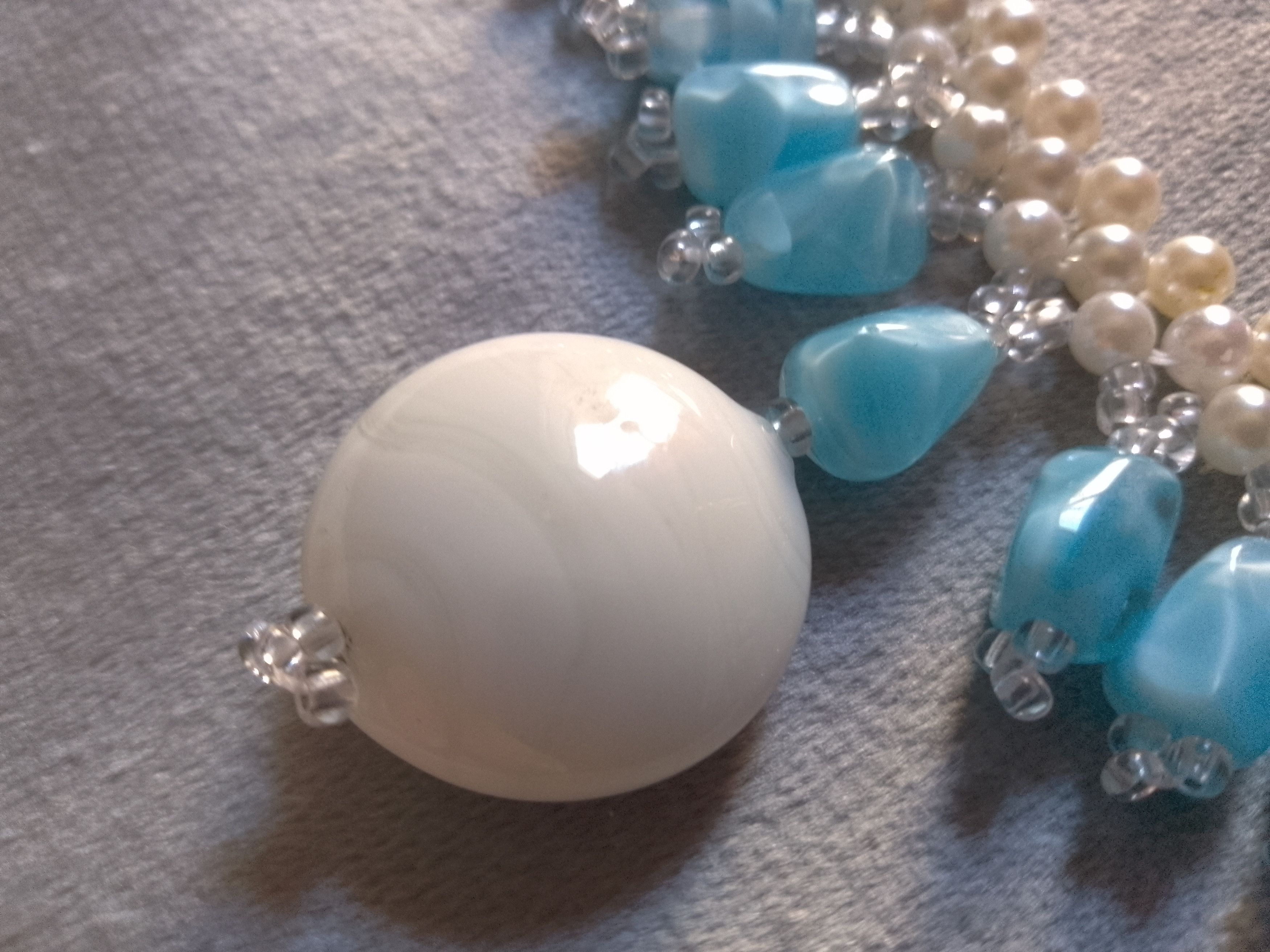 Handmade Pearls necklace with resin blue stones and ceramics Size ONE SIZE - 2 Thumbnail