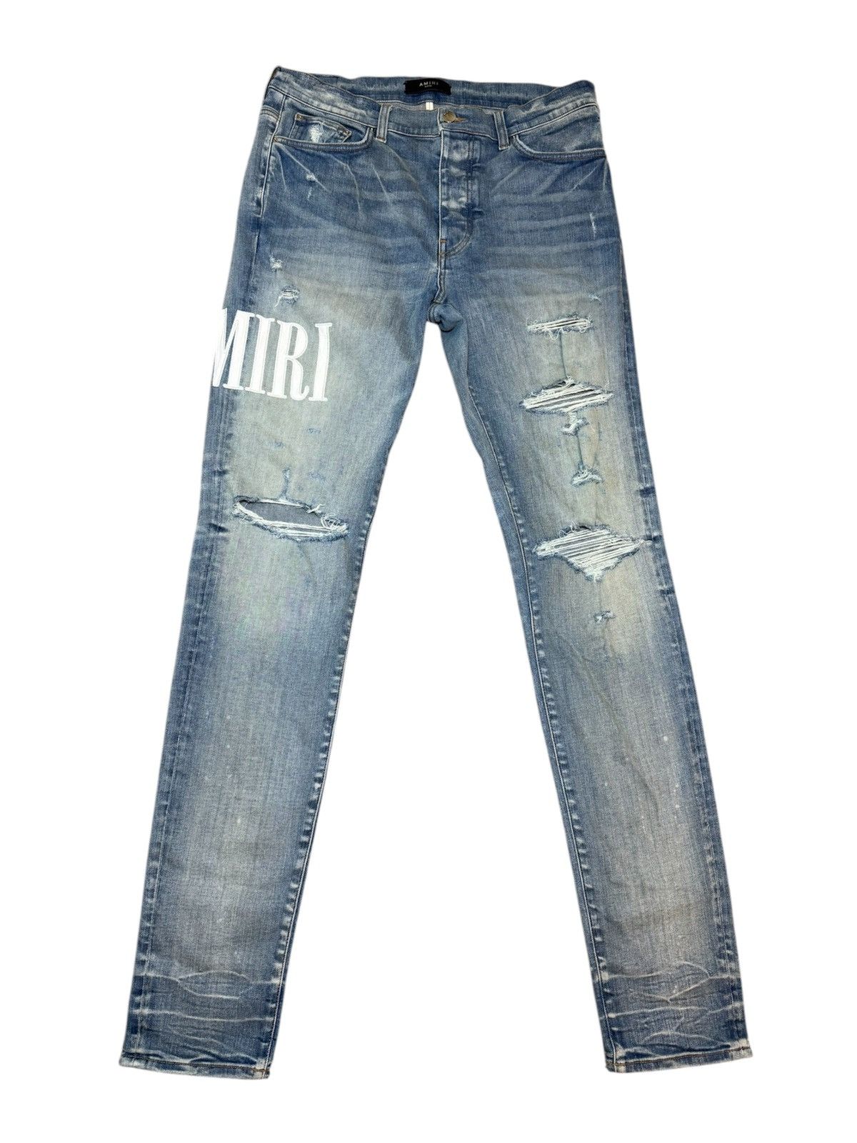Amiri Amiri White Leather Core Logo Thrasher Ripped Jeans size 36 Size US 36 / EU 52 - 1 Thumbnail