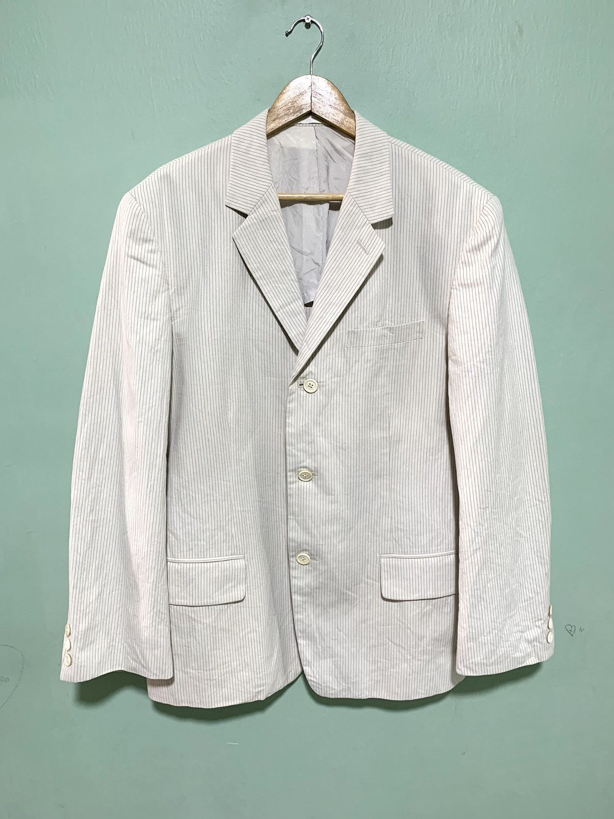 image of Vintage Y’S For Men Stripe Blazer in White (Size Large)