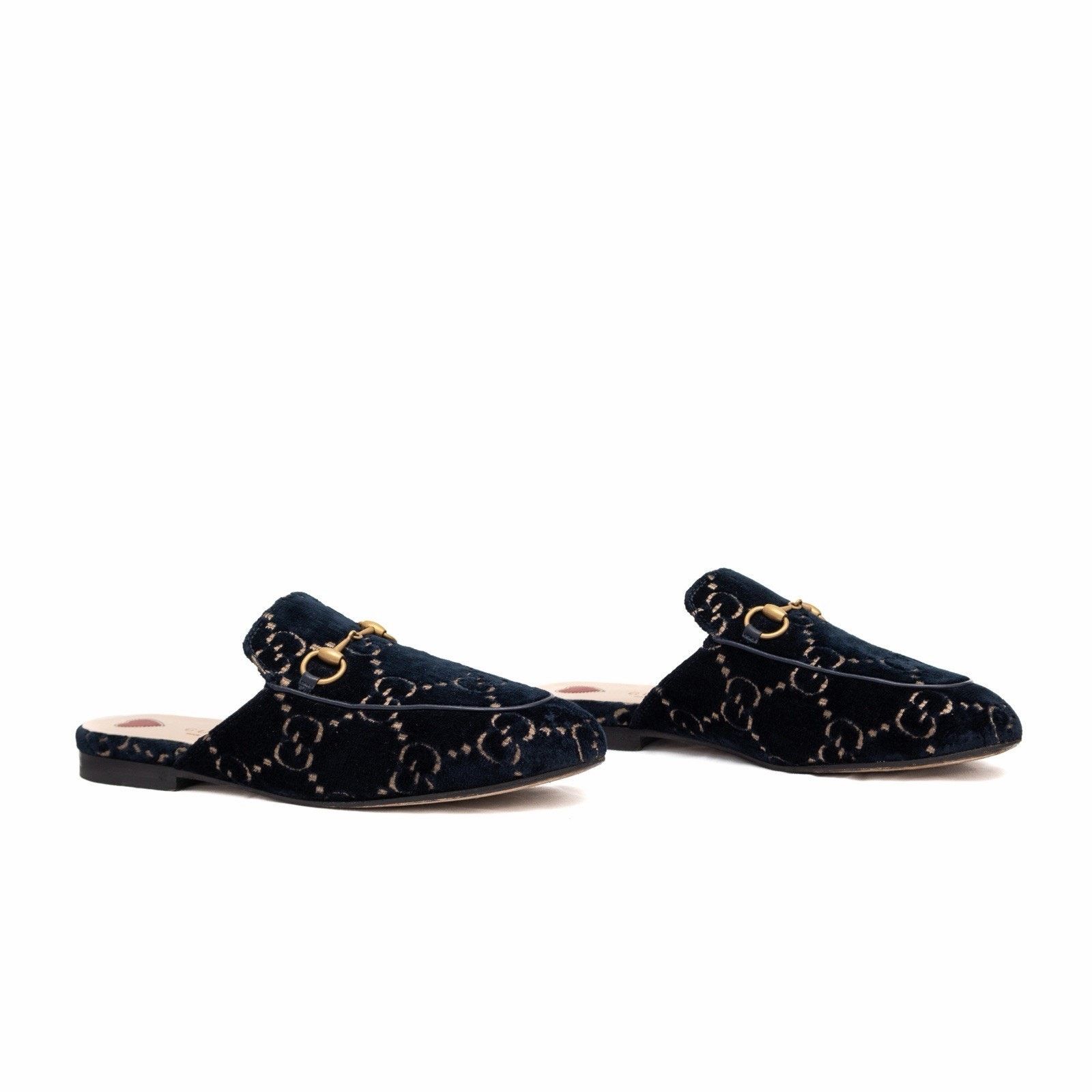 Gucci Gucci Princetown GG Monogram Blue Velvet Horsebit Mule Navy Size US 7 / IT 37 - 8 Thumbnail