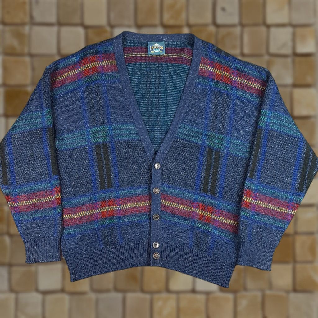 Jantzen VINTAGE Jantzen Cardigan Knit Sweater Men's XL 70s Grunge Plaid Grampa 90s Retro Fall Winter Shirt Size US XL / EU 56 / 4 - 1 Thumbnail
