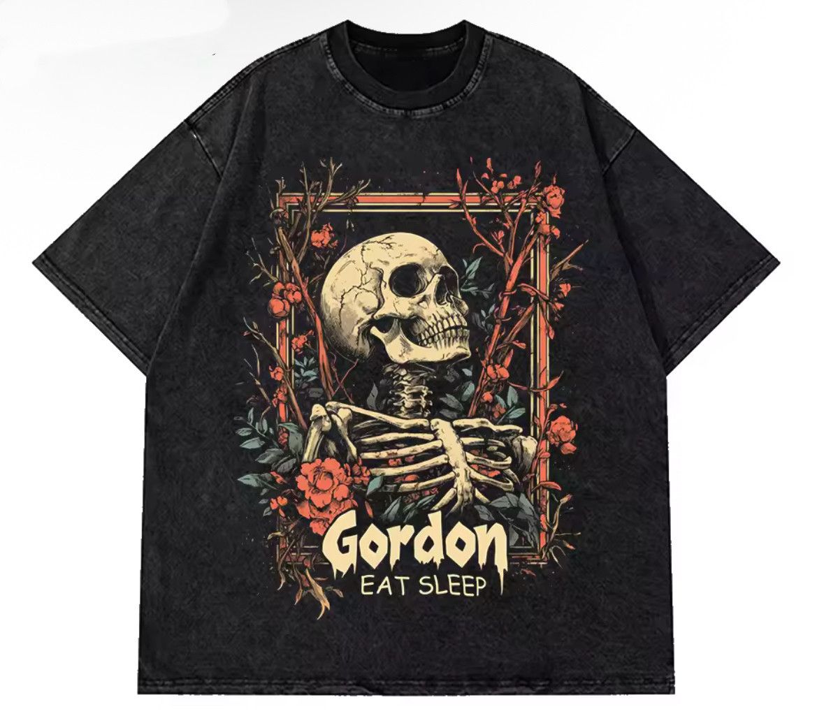 Japanese Brand Vintage Goth Rose Skeleton Print Washed Short Sleeve T-Shirt Size US L / EU 52-54 / 3 - 1 Thumbnail