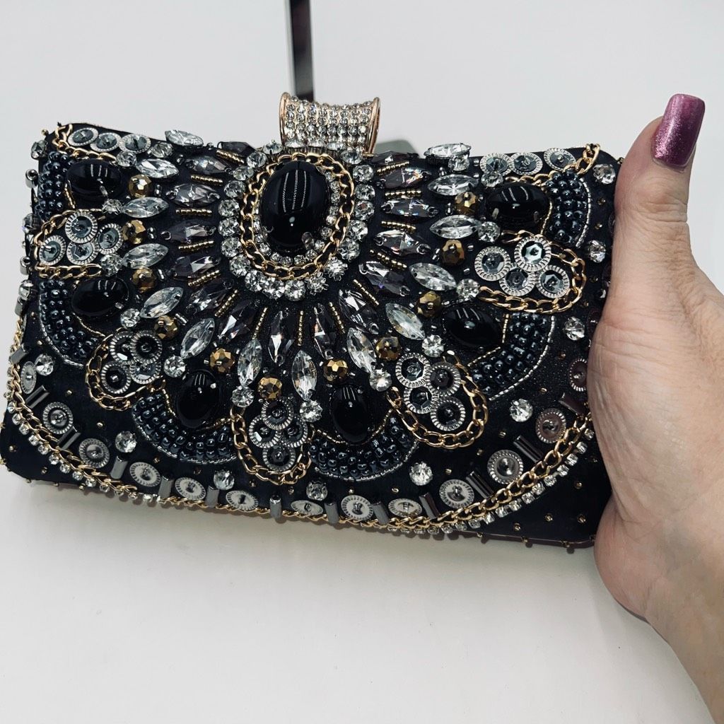 Other Jeweled, Rhinestone and Beaded Clip Lock Satin Evening Bag w Size ONE SIZE - 2 Thumbnail