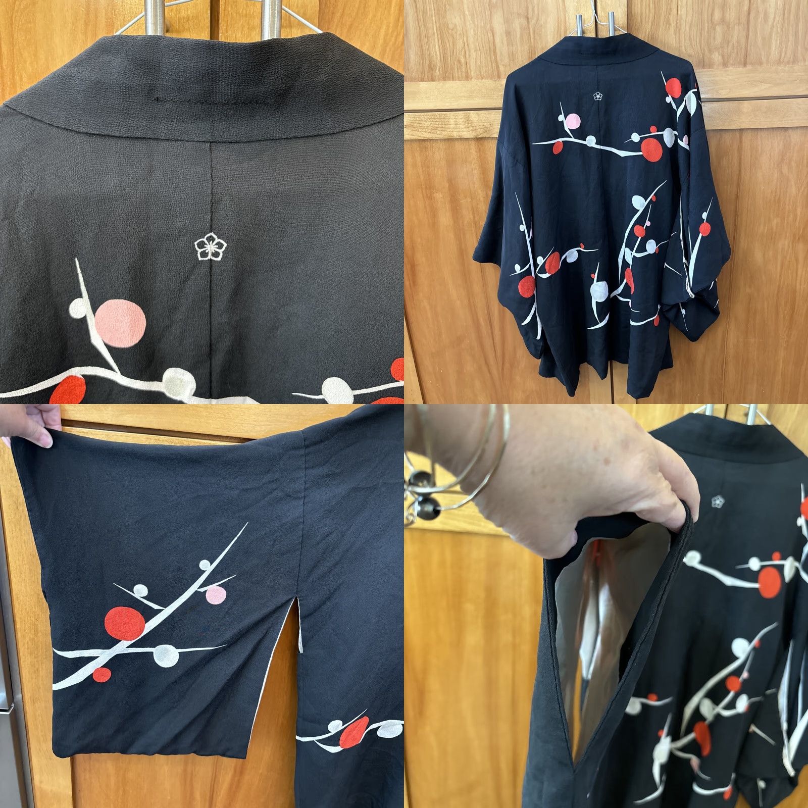 Vintage VINTAGE Japanese style Black kimono jacket XL Lined Silk Floral Reversible Tie Front Short Sleeve Women Size XL / US 12-14 / IT 48-50 - 8 Thumbnail