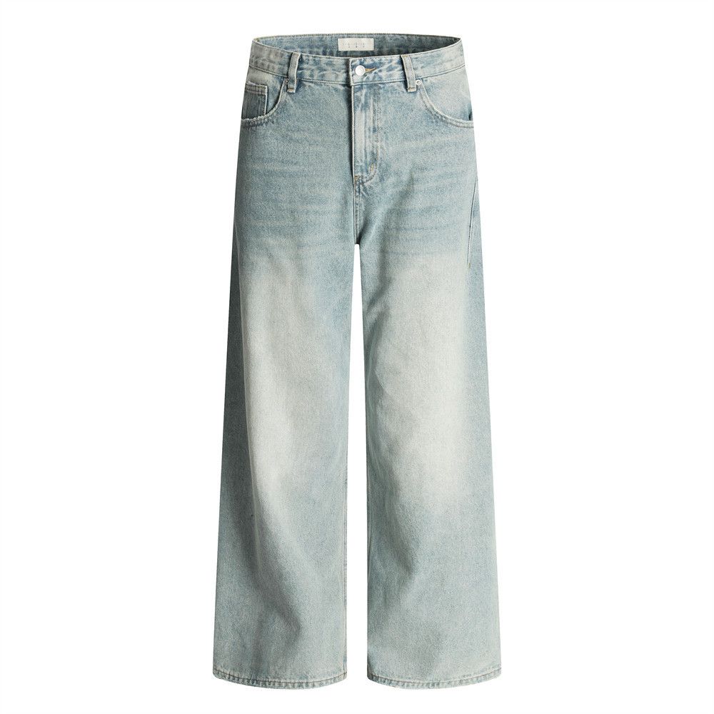 Men's vintage washed gradient distressed wide-leg jeans