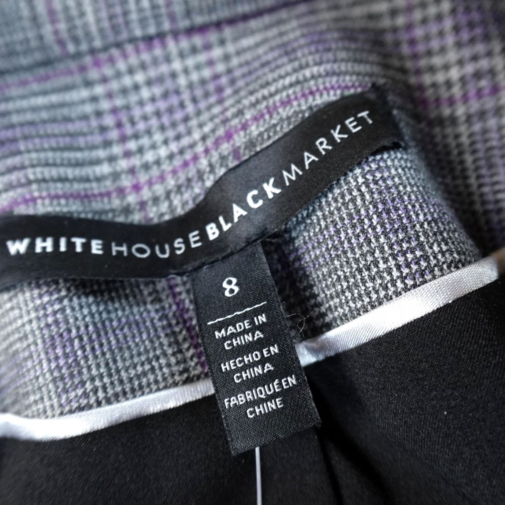 White House Black Market WHITE House Black Market Jacket Womens 8 Gray Plaid Moto Zip Blazer Coat Shirt? Size M / US 6-8 / IT 42-44 - 5 Thumbnail