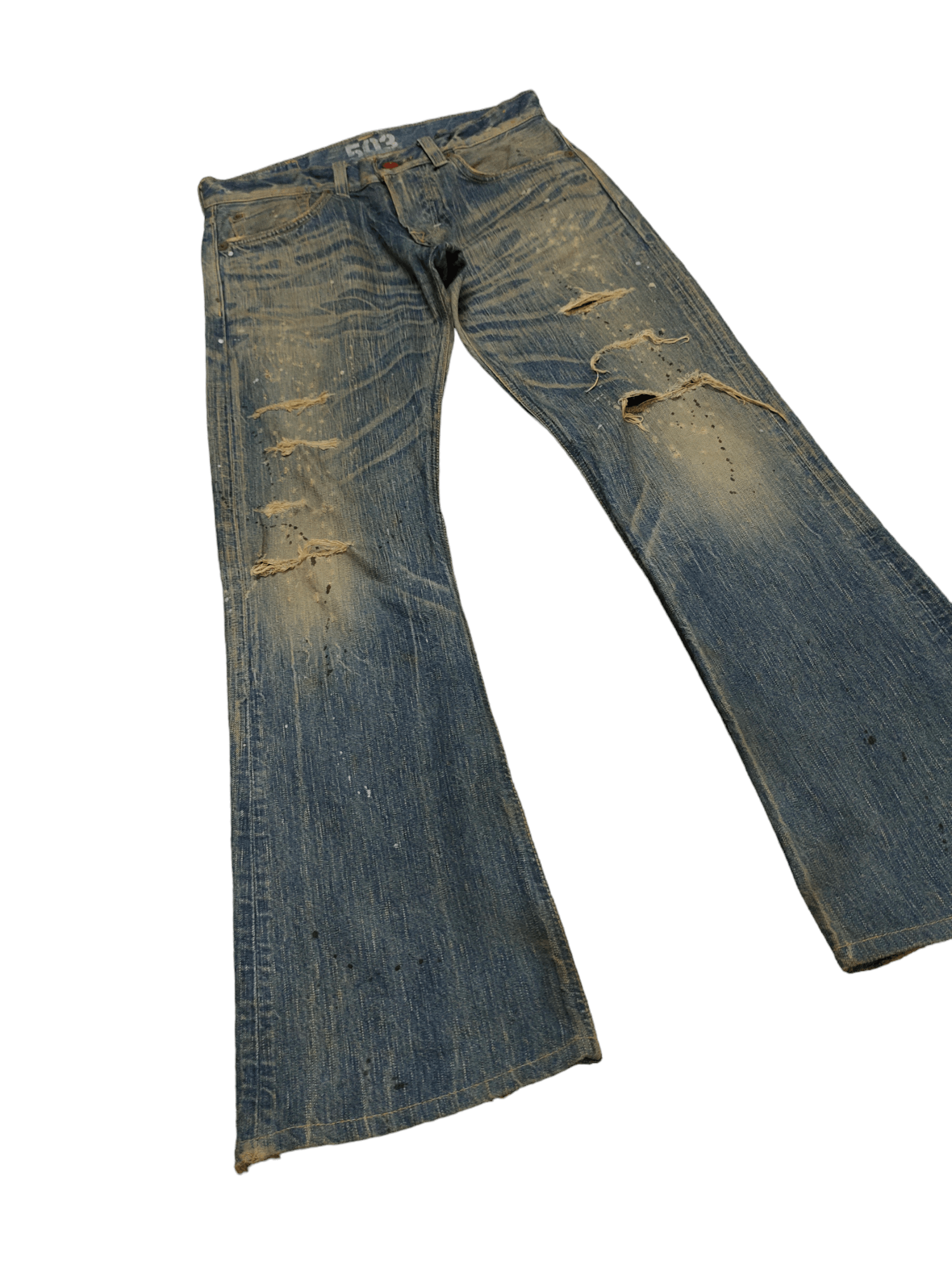 Le Grande Bleu (L.G.B.) Flare Jeans Edwin Blue Trip Clawmark Distress Faded Bootcut Size US 32 / EU 48 - 2 Thumbnail