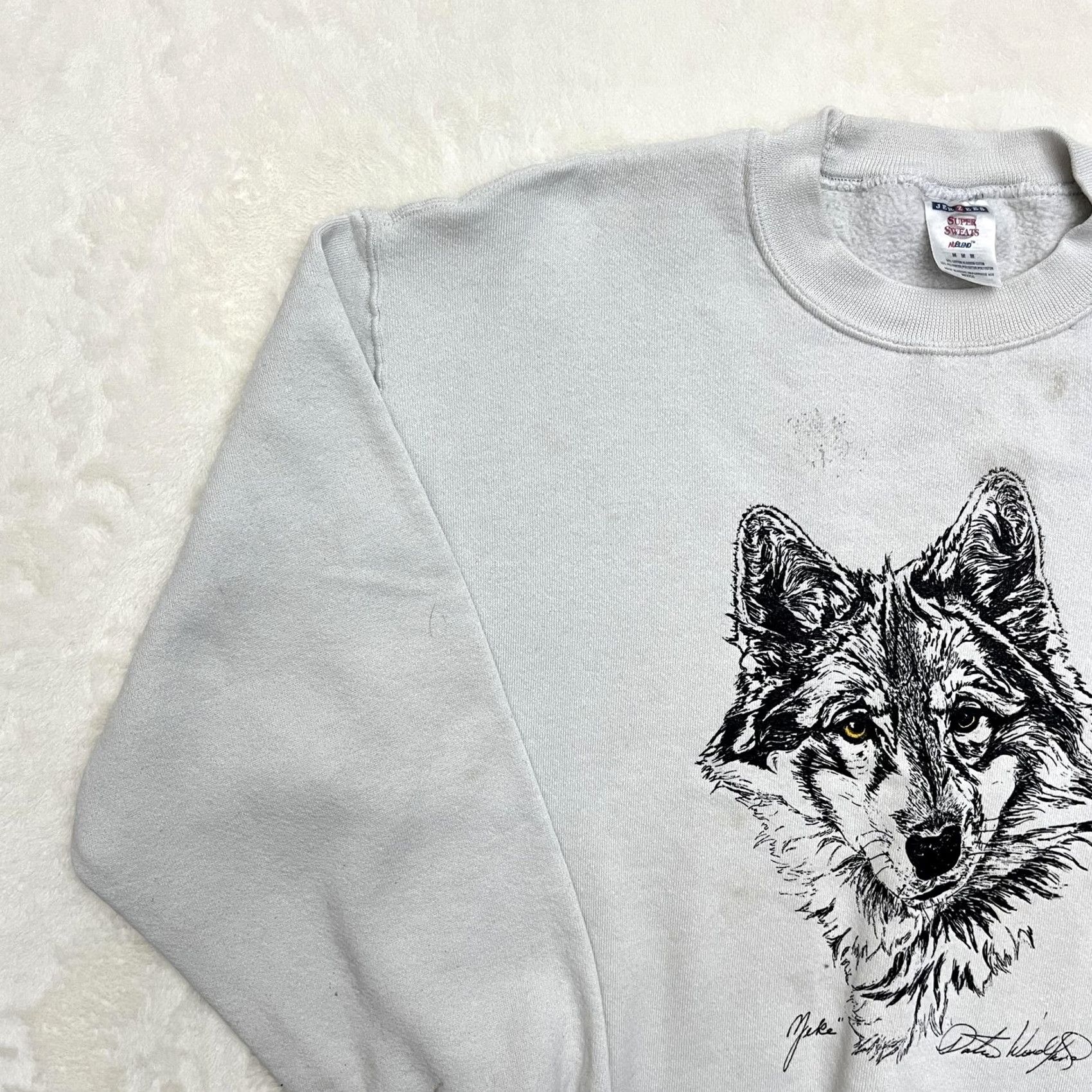 Jerzees VINTAGE Jerzees Super Sweats Sweatshirt Mens M Gray Graphic Print 90s Pullover Wolf Nature Animals Size US M / EU 48-50 / 2 - 7 Thumbnail