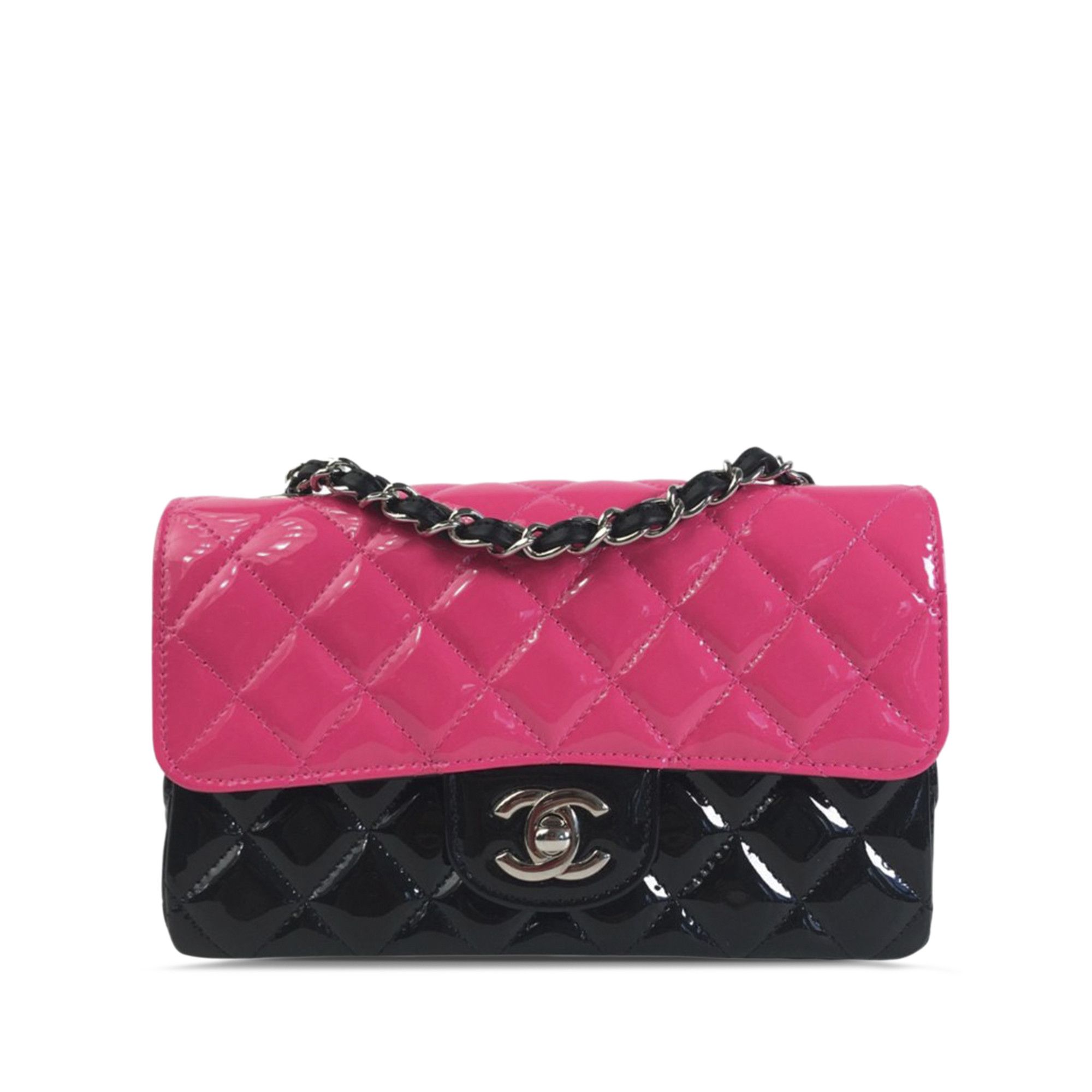 image of Chanel Mini Rectangular Bicolor Patent Leather Flap Bag in Pink, Women's