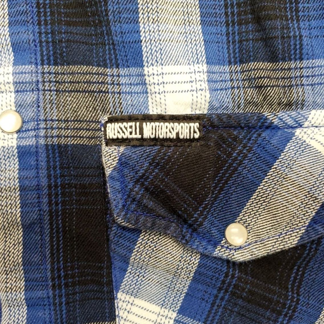 Vintage VTG Motorsports Shirt Mens L Blue Plaid Flannel Pearl Snap Western MT Missoula Denim? Size US L / EU 52-54 / 3 - 4 Thumbnail