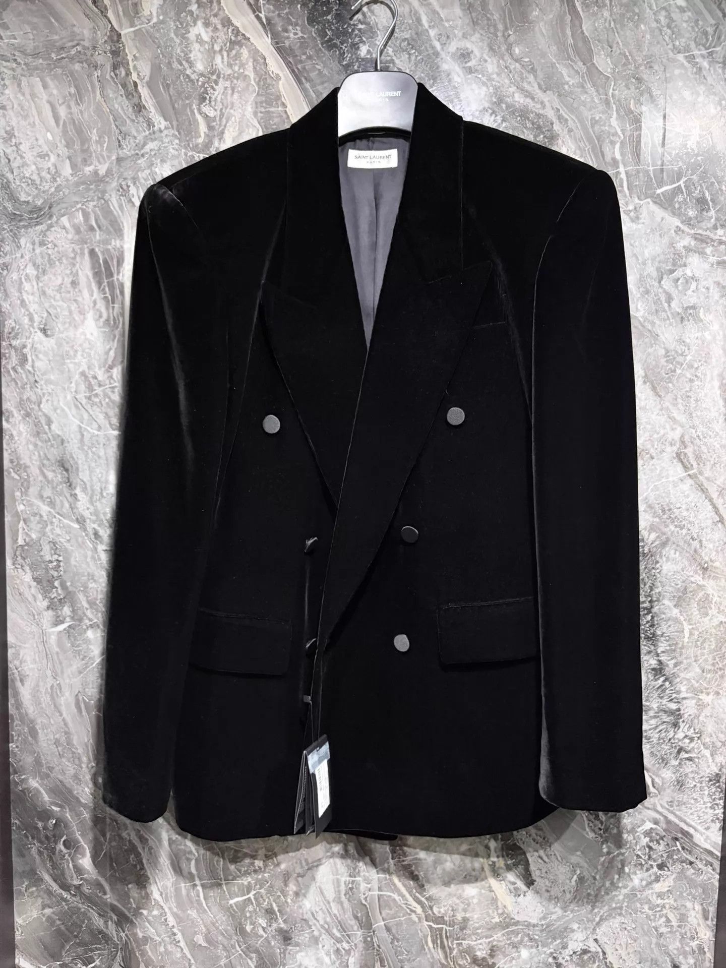 Saint Laurent Paris Saint Laurent 24SS Velvet DB Wide Shoulder Blazer 52 Size 52R - 1 Thumbnail