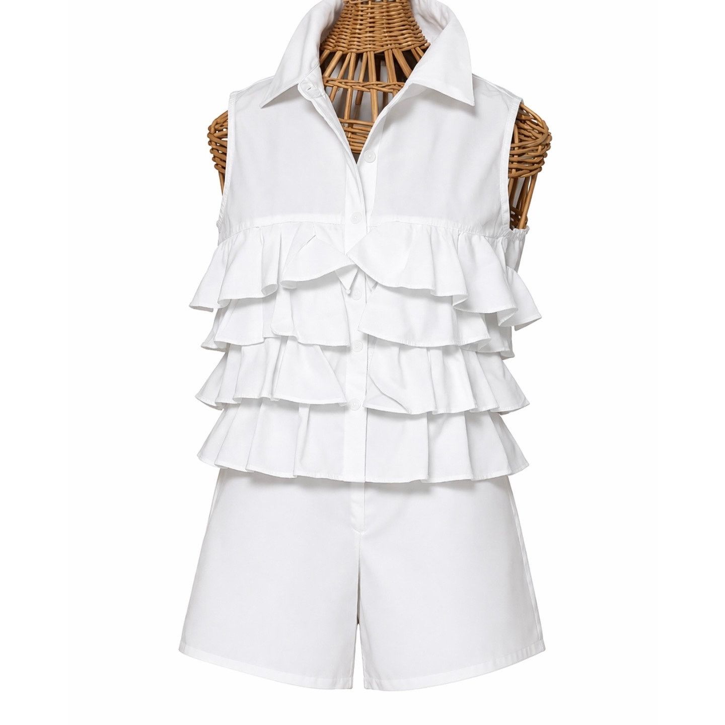Other Gracia White Sleeveless Ruffle Blouse NWT Size Small Size S / US 4 / IT 40 - 1 Thumbnail
