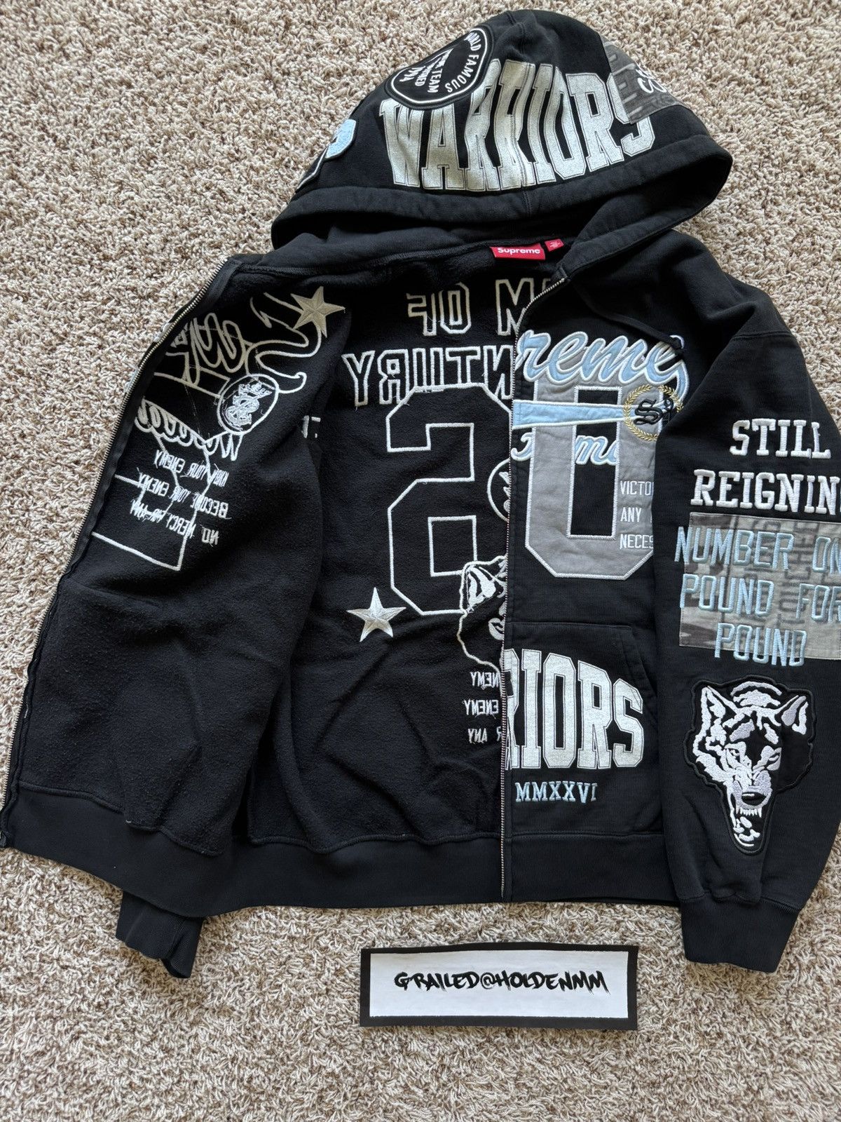 Supreme Warriors Appliqué Zip Up Hooded Sweatshirt Black Size US L / EU 52-54 / 3 - 7 Thumbnail