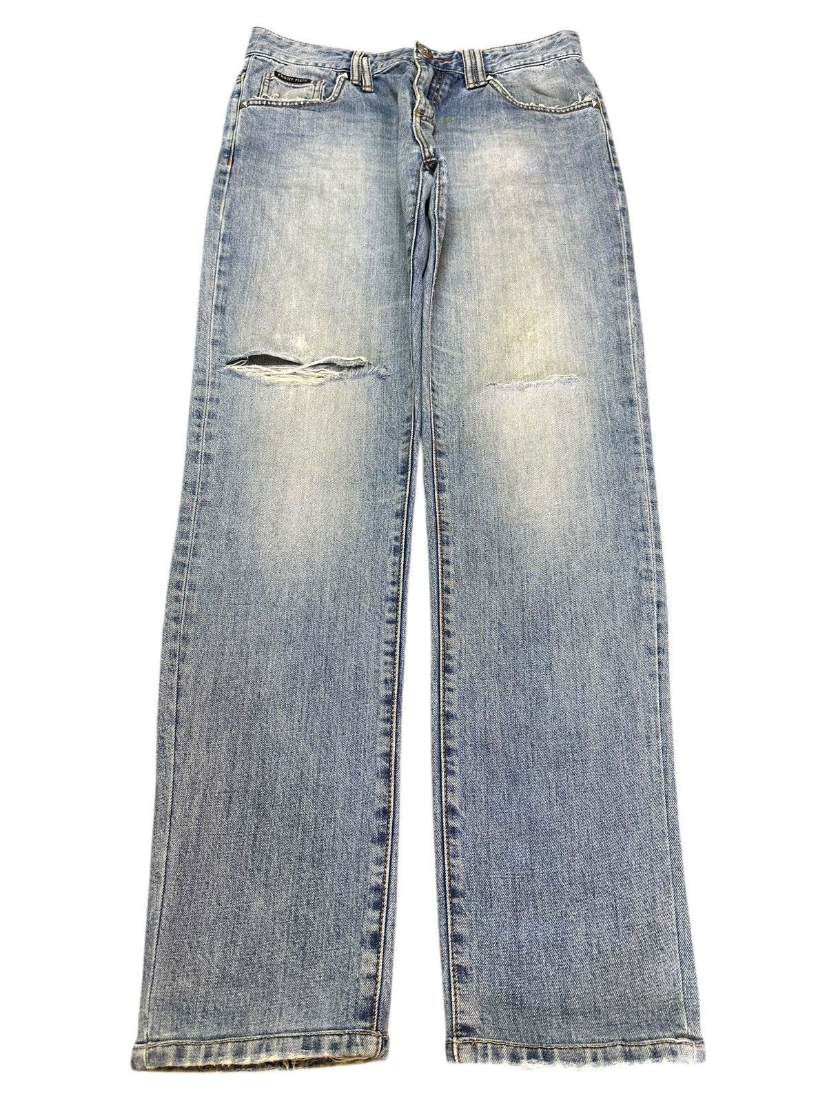 Philipp Plein Philipp Plein Blue Faded Wash Distress Style Jeans Size US 31 - 1 Thumbnail