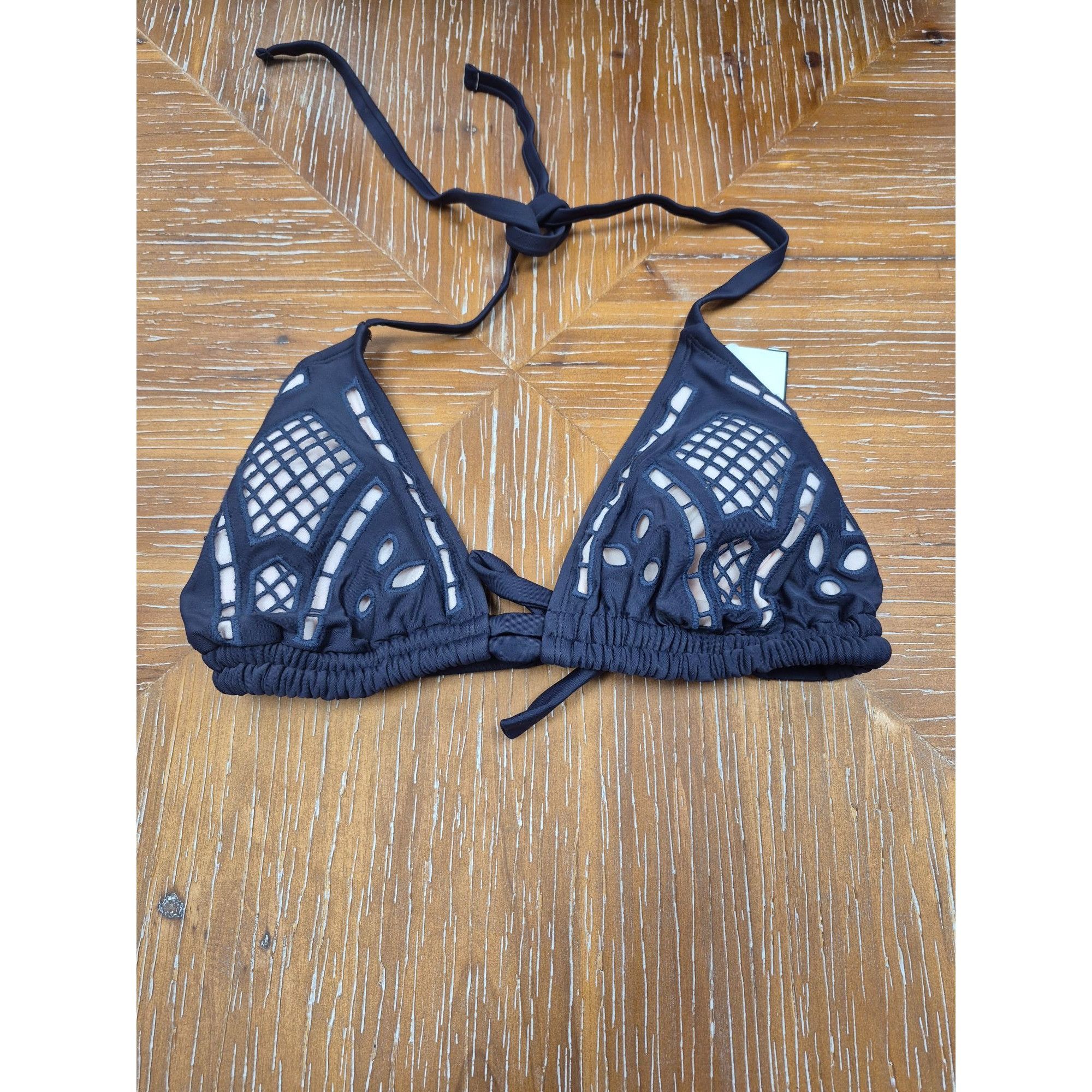 Other Xhilaration Womens Black Crochet Bikini Top D/DD Nylon/Spand Size ONE SIZE - 2 Thumbnail