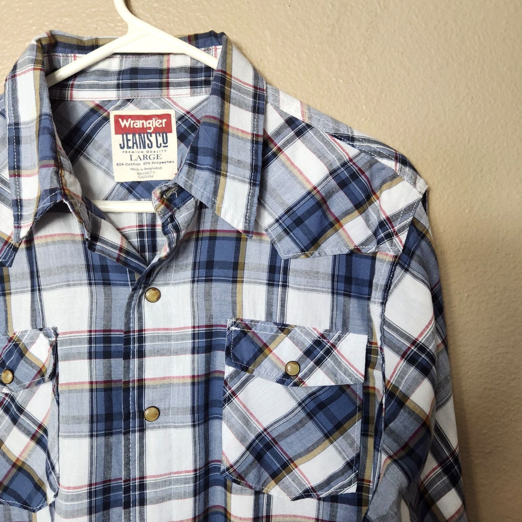 Wrangler Wrangler Shirt Western Pearl Snap Long Sleeve Plaid Size L Blue Cotton Blend Men Regular Pocketed Cowboy Rodeo Classic Size US L / EU 52-54 / 3 - 3 Thumbnail