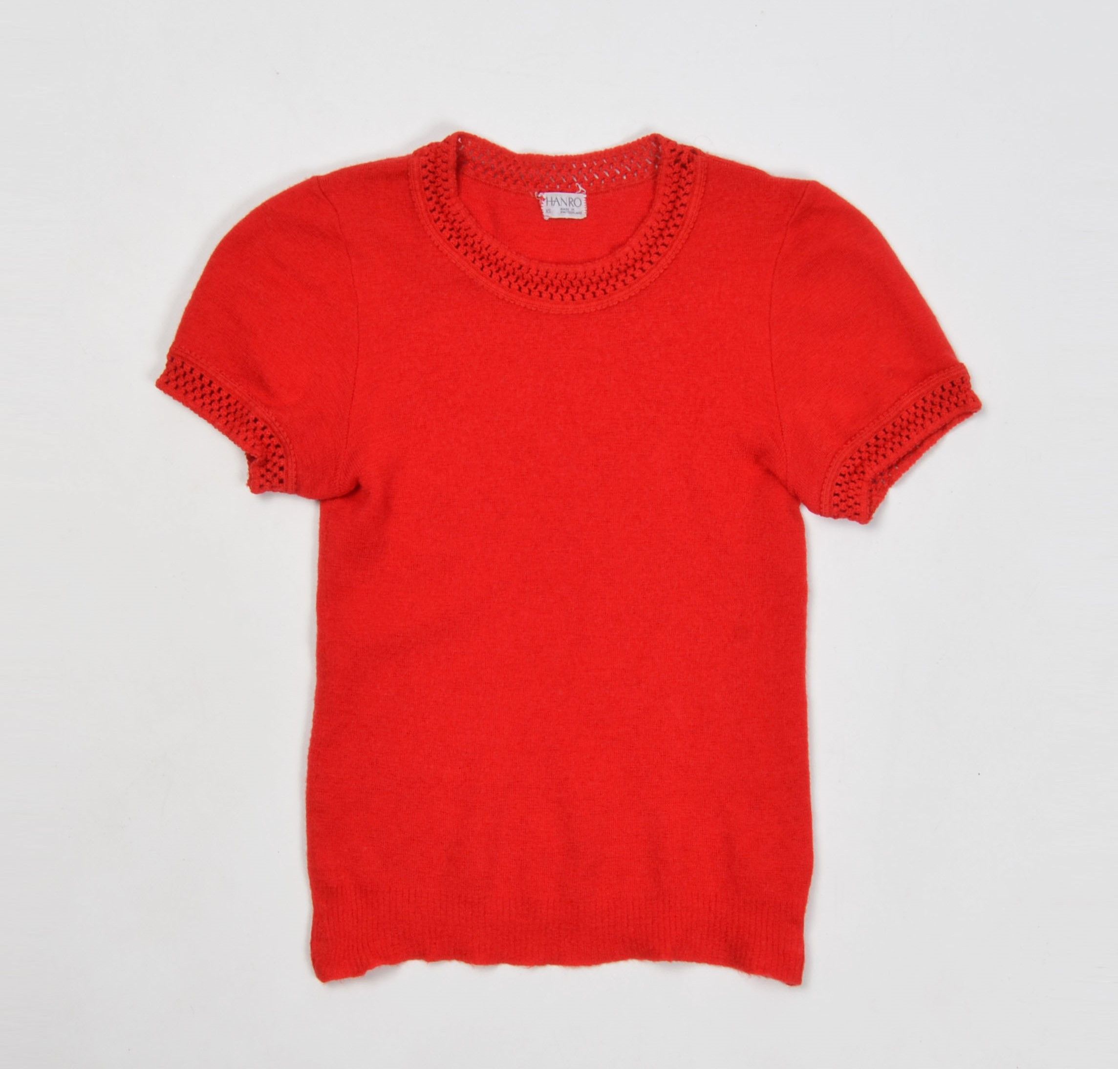 Hanro Vintage Hanro of Switzerland 80's Red Pure Wool Top T-shirt Size XS / US 0-2 / IT 36-38 - 1 Thumbnail