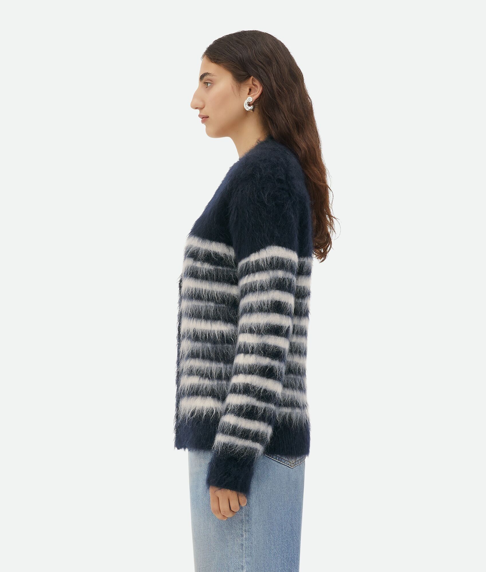 Bottega Veneta o1n1vont0325 Heavy Marinière Mohair Cardigan in Navy/Chalk Size XS / US 0-2 / IT 36-38 - 2 Thumbnail