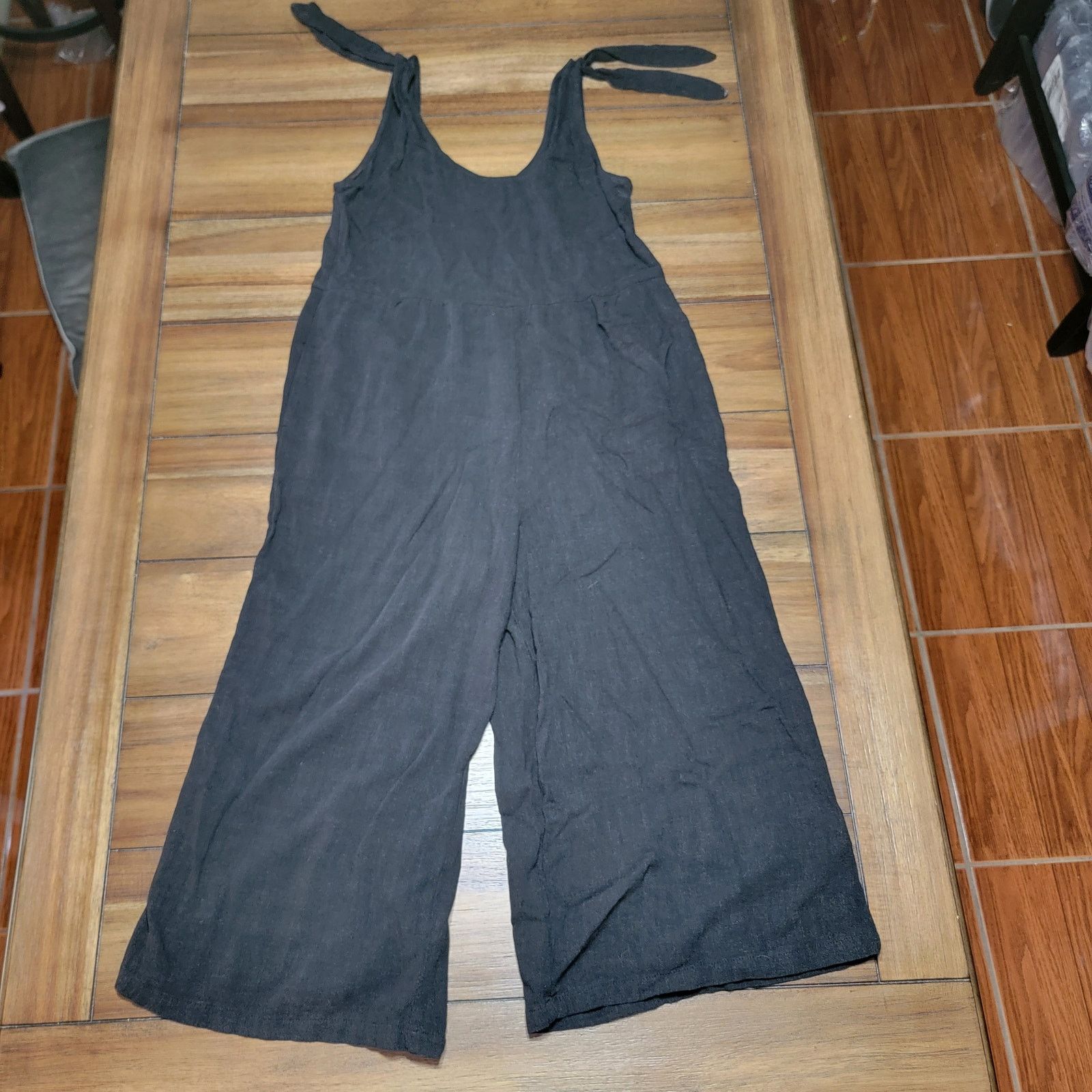 Other Rewind Black Tie Cropped Jumpsuit (15% Linen) - Size Small Size 32" / US 10 / IT 46 - 1 Thumbnail