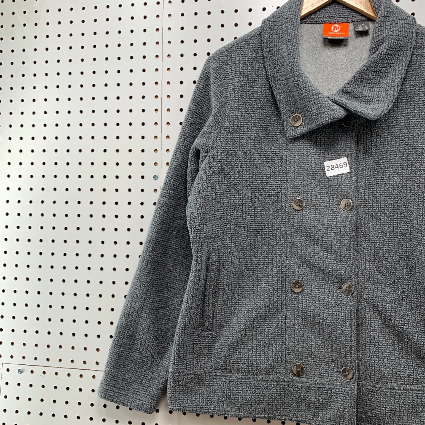 Merrell Knit Jacket Gry Double Breasted Collared Coat Women’s Large 22.5X26.5