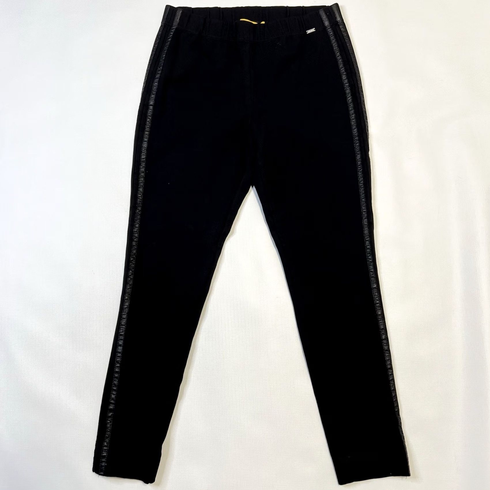 St. John VINTAGE St John Pants Womens Small Black Skinny Leg Pull On Dress Career Leather Trim Size 28" / US 6 / IT 42 - 2 Thumbnail