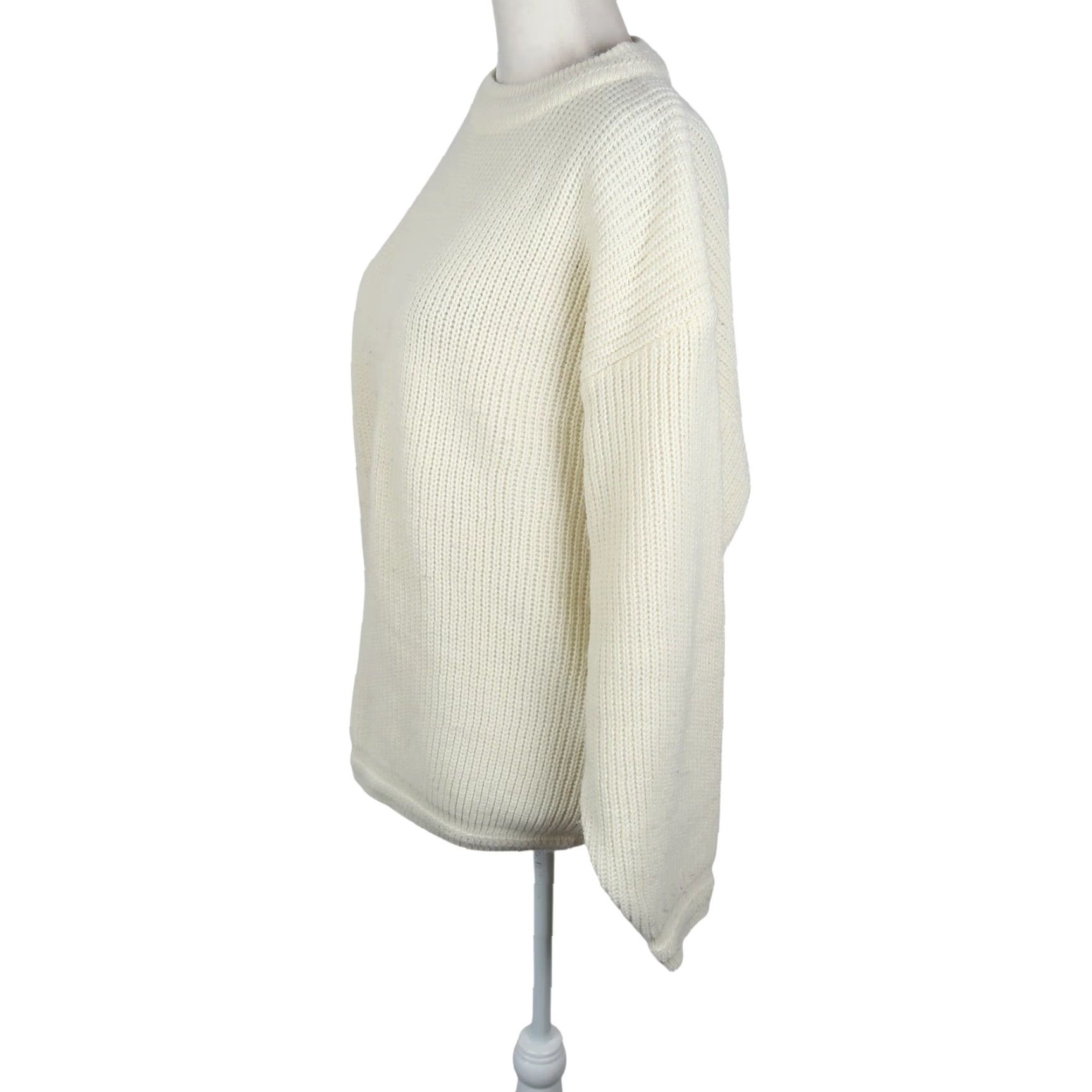 Vintage VINTAGE TJW by Mervyn's Cream Rib Knit Pullover Sweater M Winter Fall 80s 90s Womens Crew Neck Long Sleeve Solid Size M / US 6-8 / IT 42-44 - 3 Thumbnail