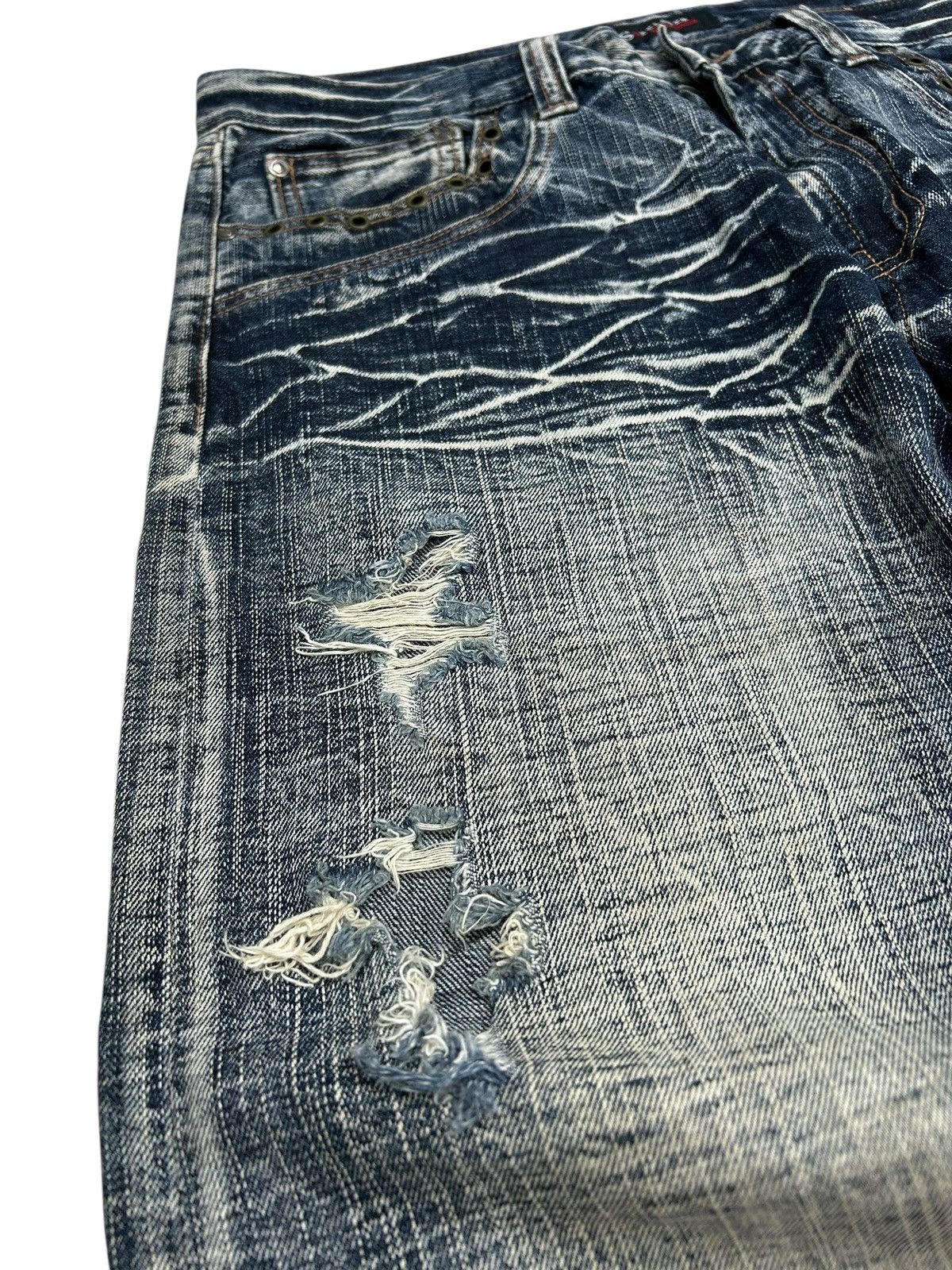 Le Grande Bleu (L.G.B.) Vintage Sorridere Washed Whisker Distressed Size US 33 - 7 Thumbnail