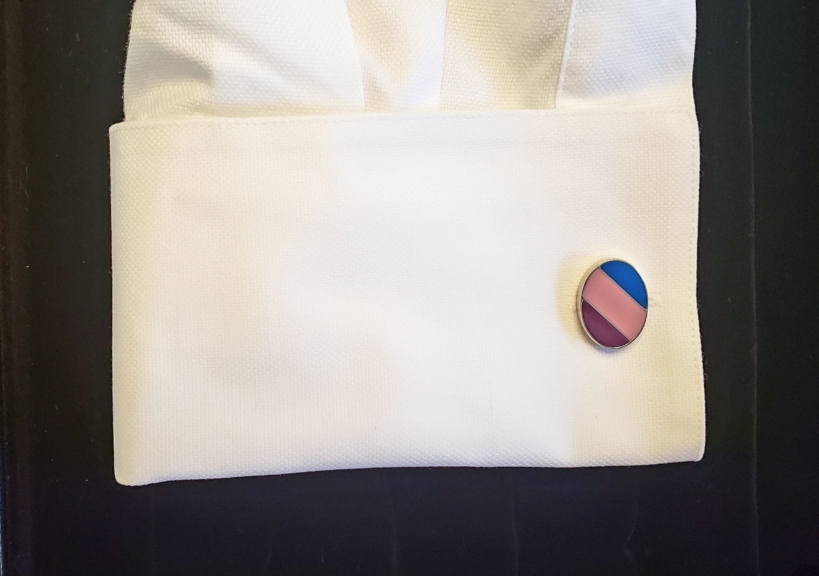 Other striped enamel cuff links blue pink red on silver Size ONE SIZE - 2 Thumbnail