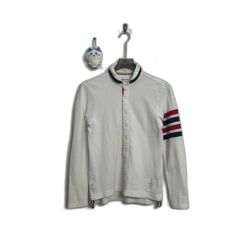 Thom Browne Thom Browne White Cardigan with Stripes Size US XXS / EU 40 - 1 Thumbnail